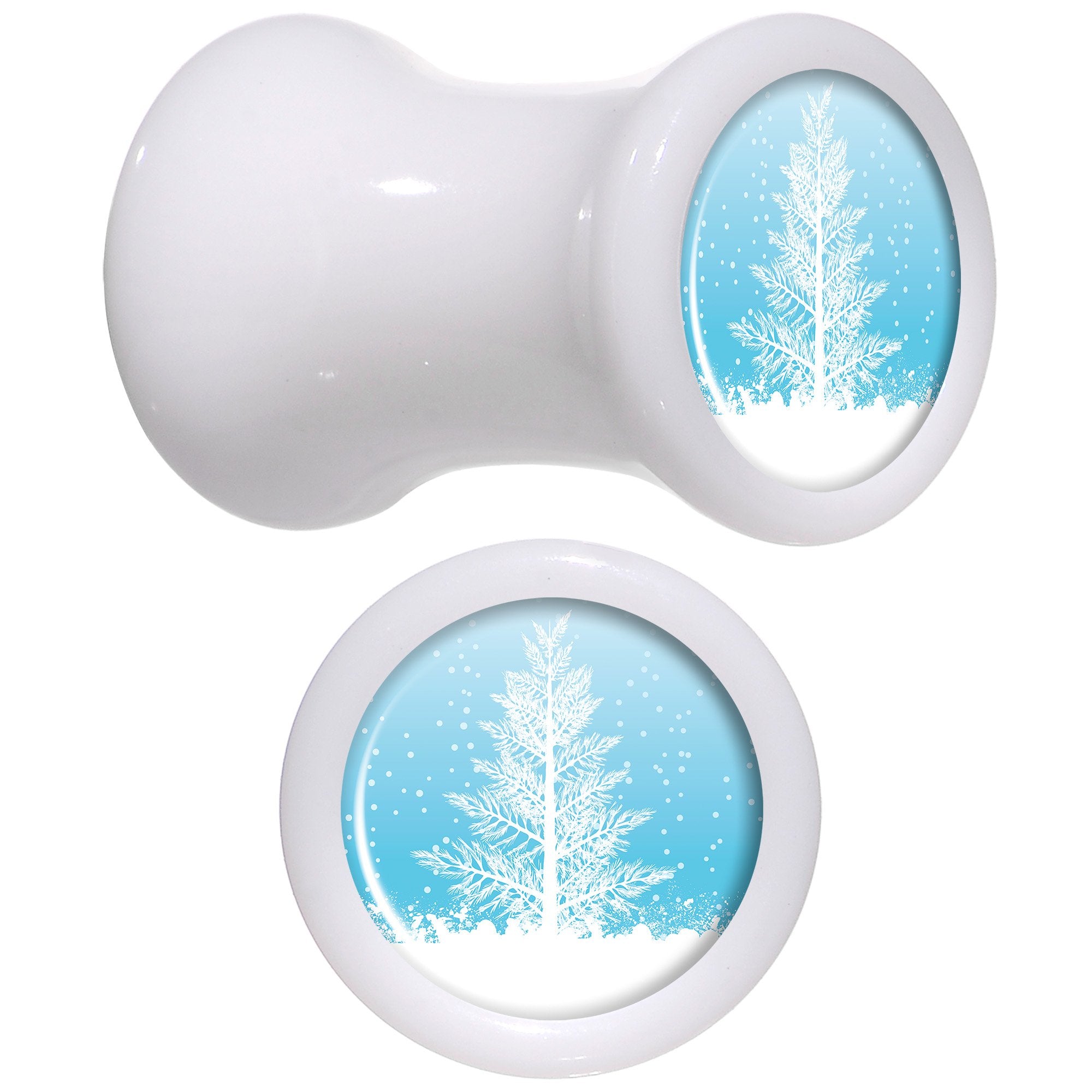 Winter Snow Covered Tree White Acrylic Saddle Plug Set Sizes 5mm to 20mm