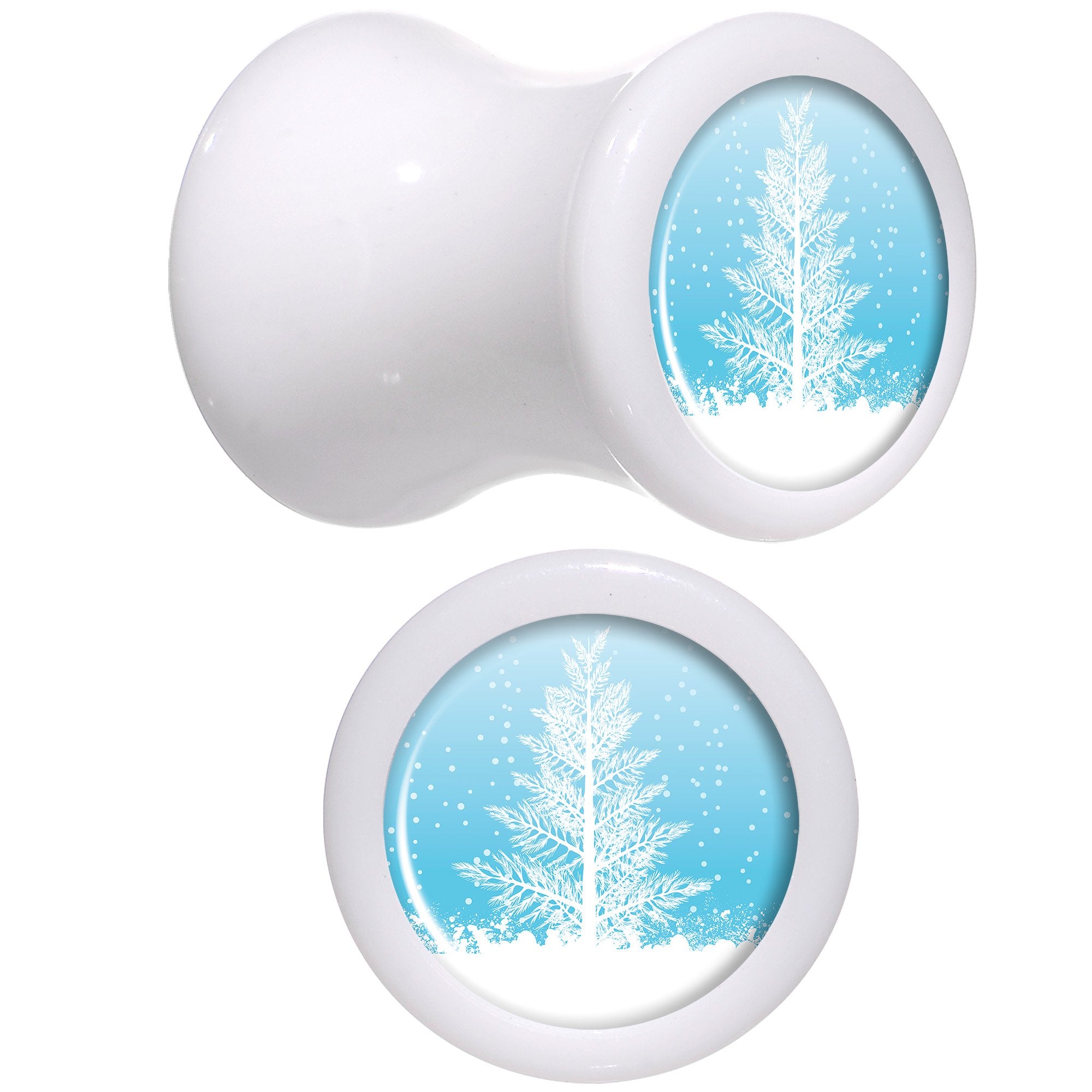 Winter Snow Covered Tree White Acrylic Saddle Plug Set Sizes 5mm to 20mm