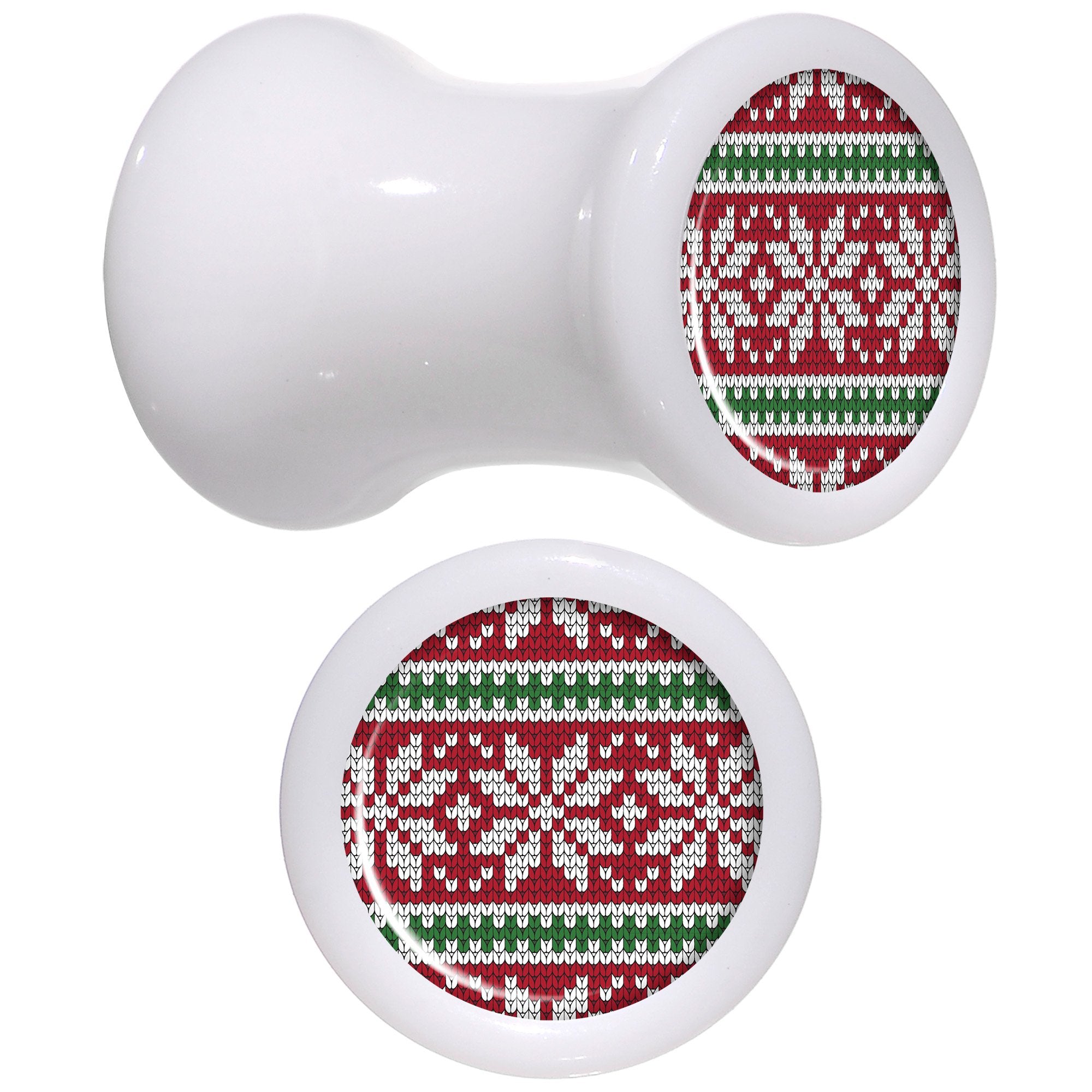 Red Green Christmas Sweater White Acrylic Saddle Plug Set Sizes 5mm to 20mm