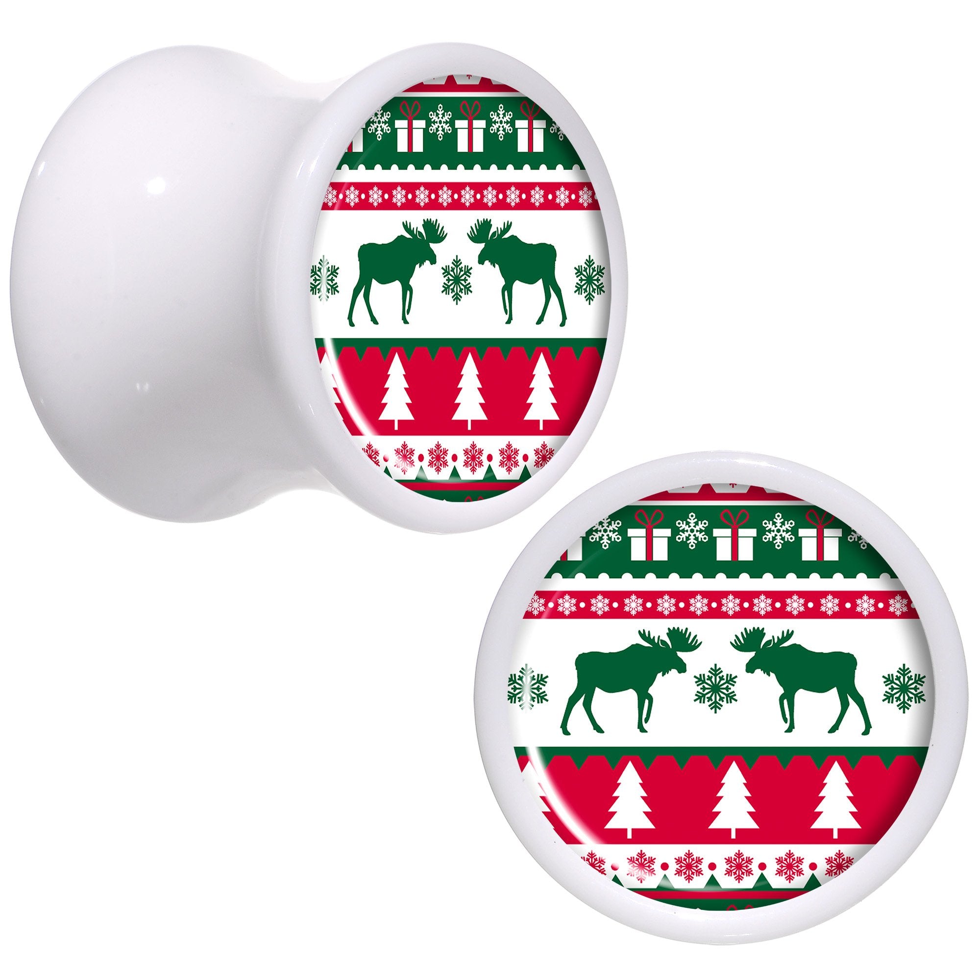 Ugly Christmas Sweater White Acrylic Saddle Plug Set Sizes 5mm to 20mm