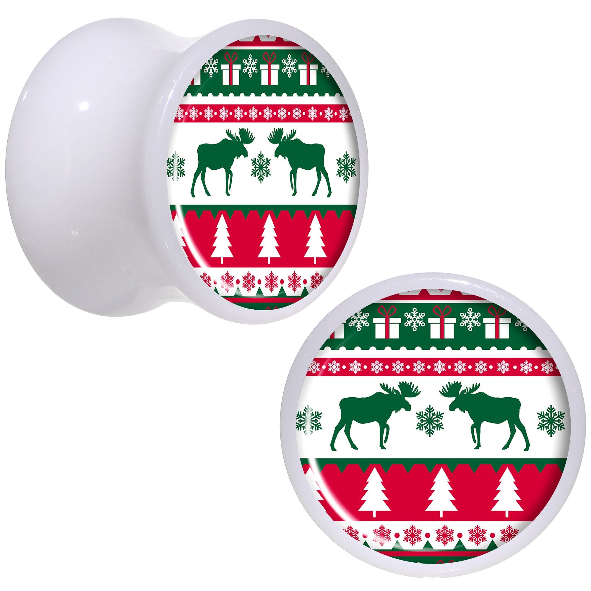 Ugly Christmas Sweater White Acrylic Saddle Plug Set Sizes 5mm to 20mm