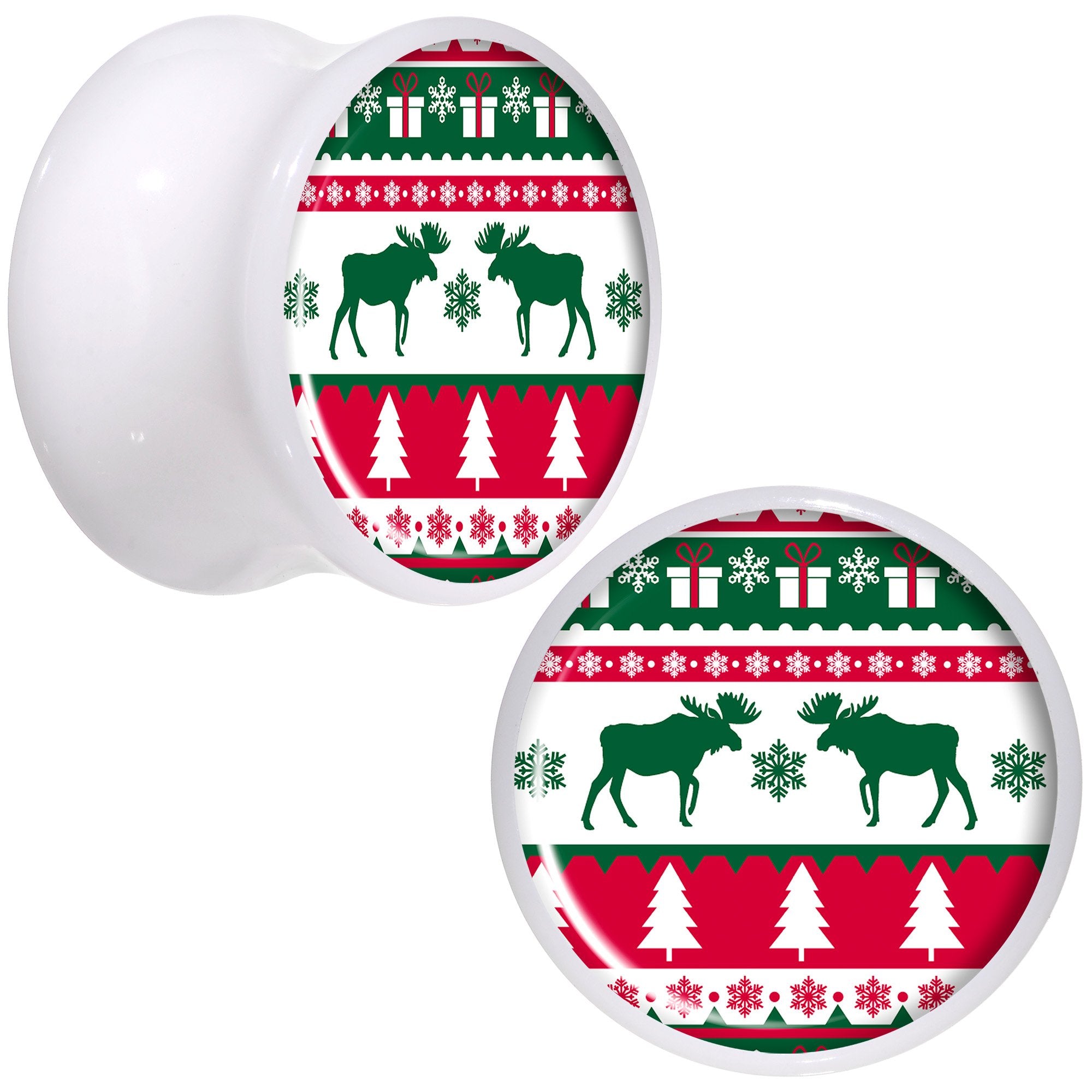 Ugly Christmas Sweater White Acrylic Saddle Plug Set Sizes 5mm to 20mm