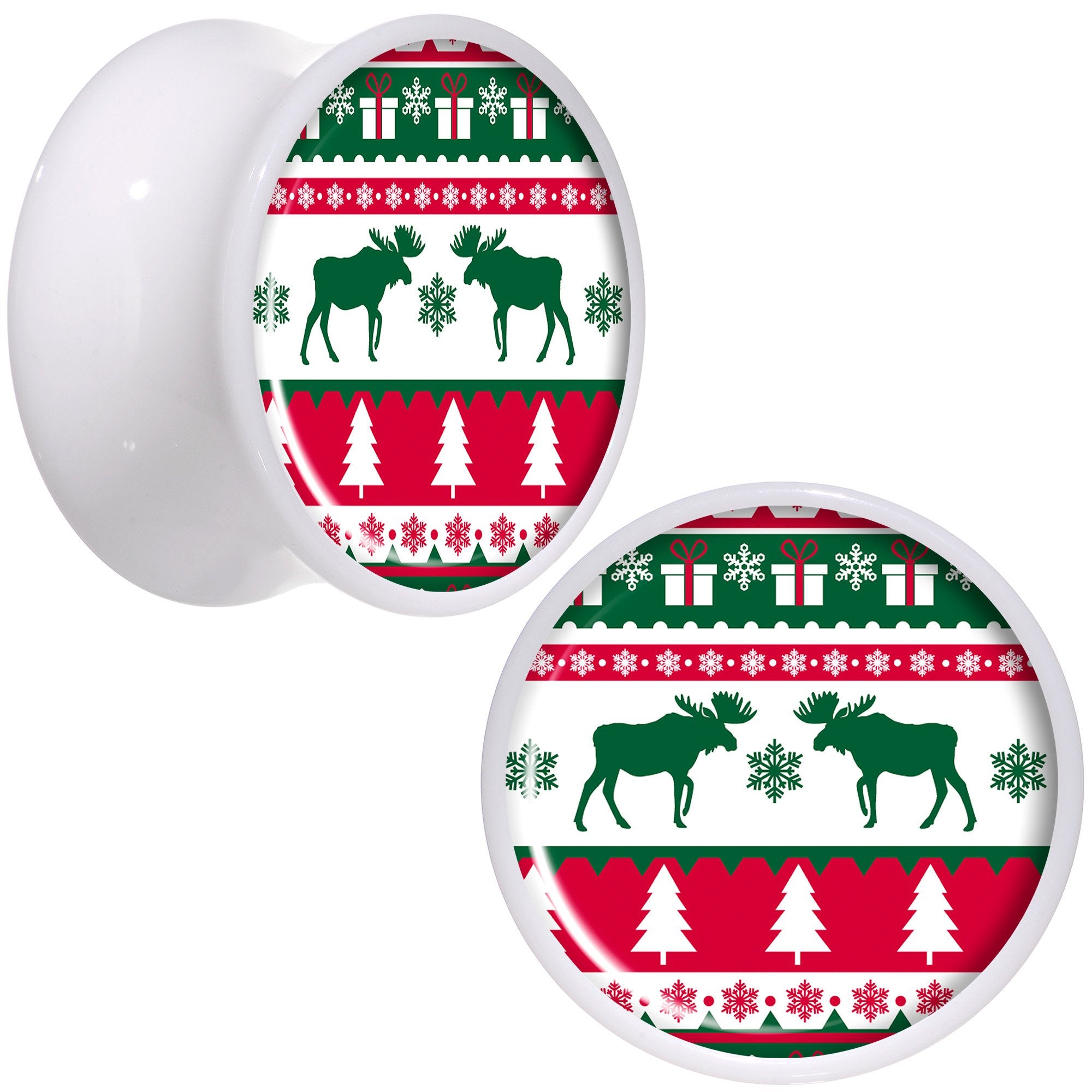 Ugly Christmas Sweater White Acrylic Saddle Plug Set Sizes 5mm to 20mm