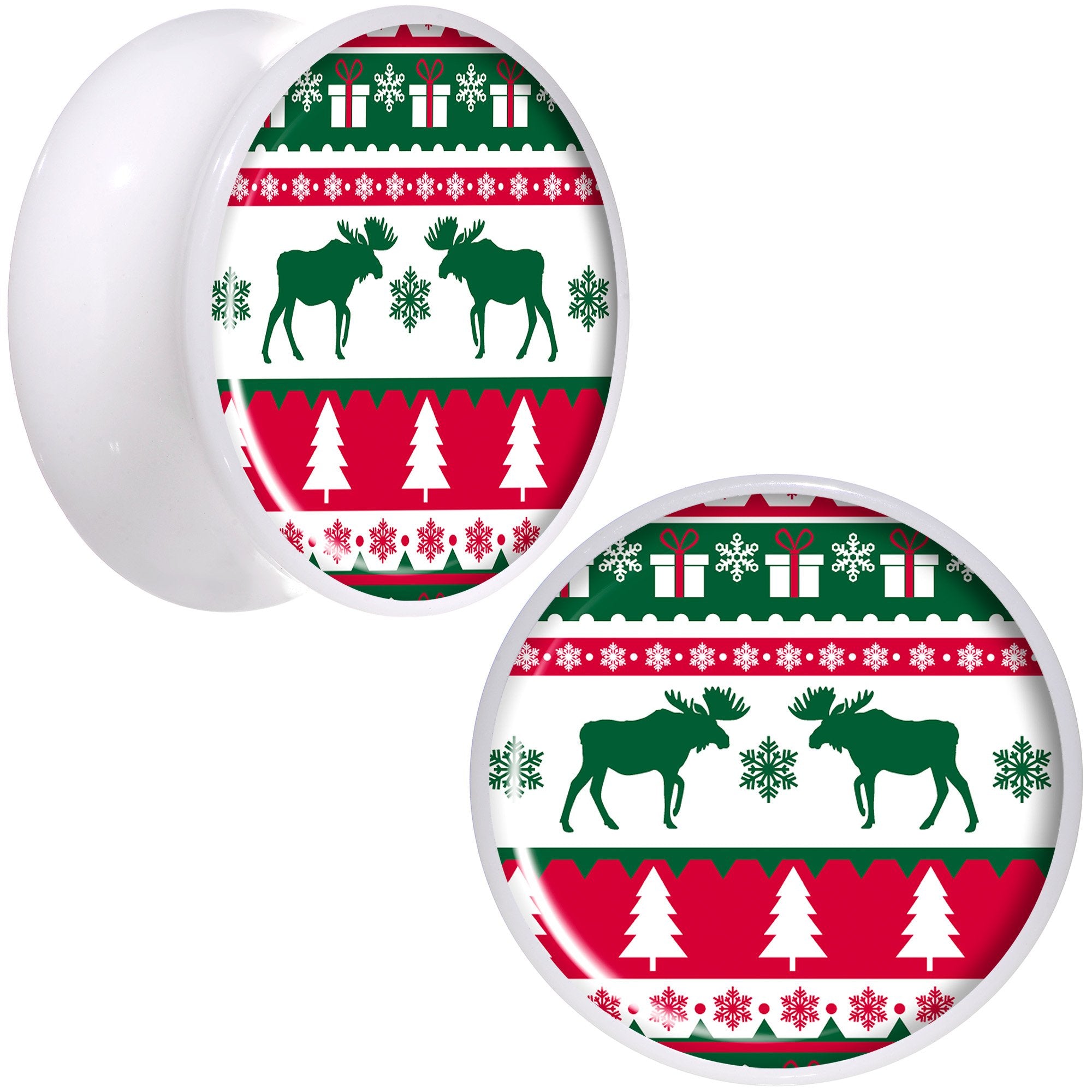 Ugly Christmas Sweater White Acrylic Saddle Plug Set Sizes 5mm to 20mm