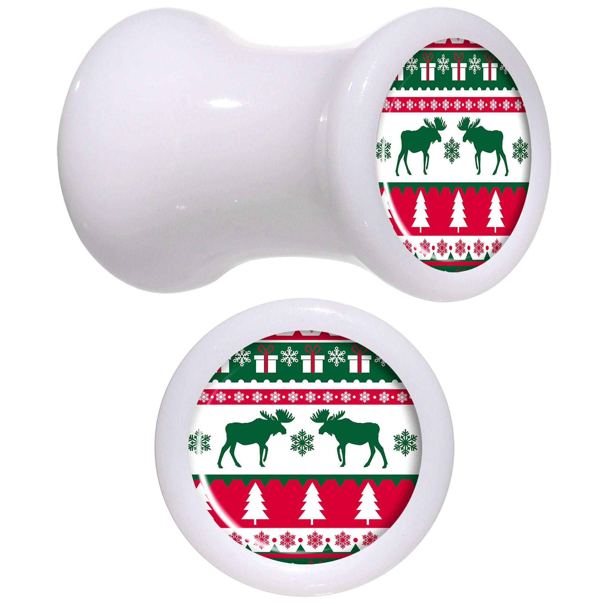 Ugly Christmas Sweater White Acrylic Saddle Plug Set Sizes 5mm to 20mm