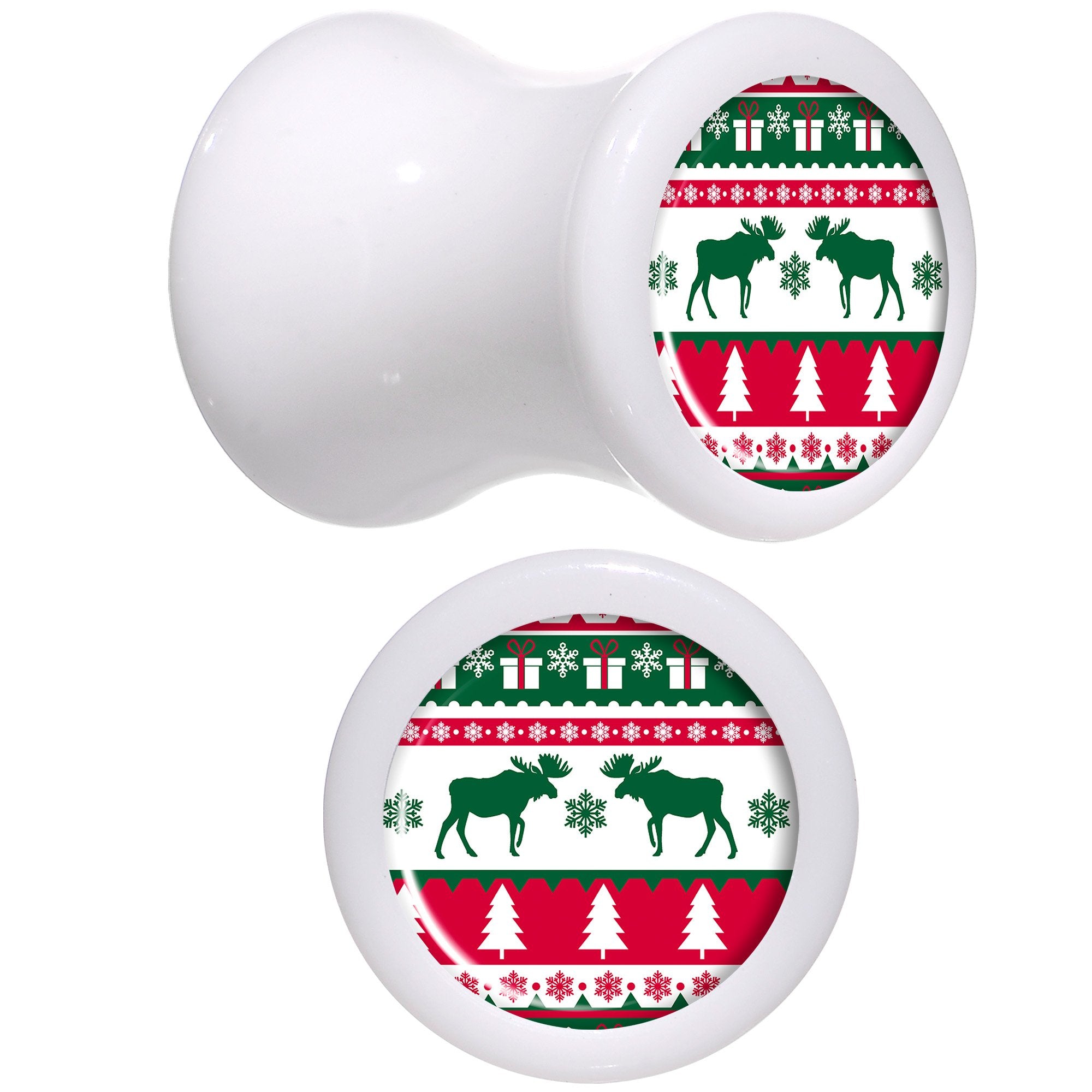 Ugly Christmas Sweater White Acrylic Saddle Plug Set Sizes 5mm to 20mm