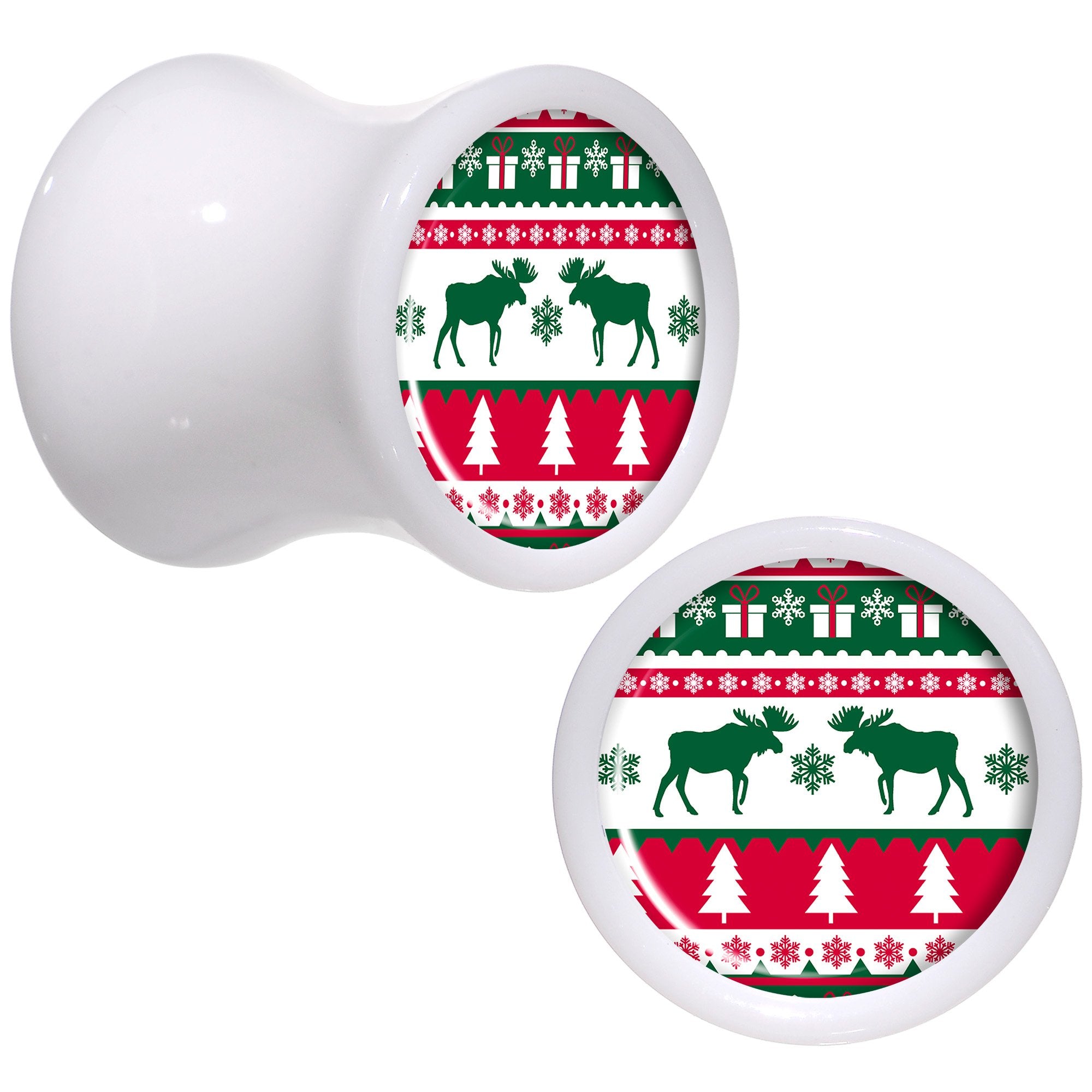 Ugly Christmas Sweater White Acrylic Saddle Plug Set Sizes 5mm to 20mm