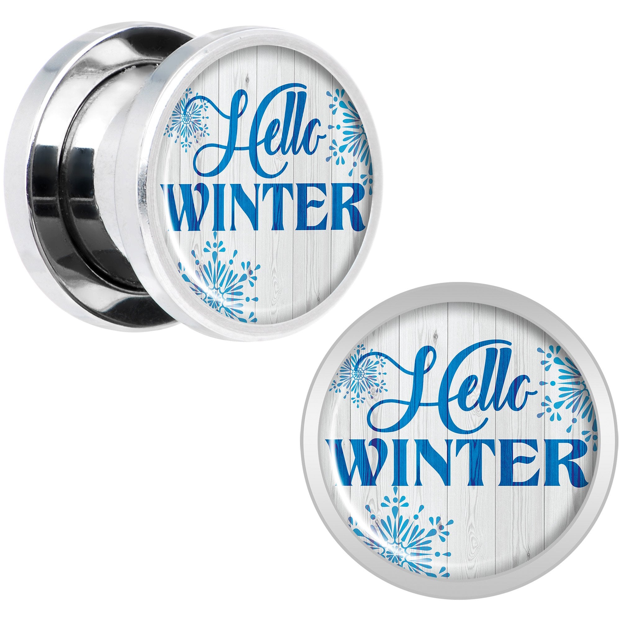 Hello Winter Snowflake Screw Fit Plug Set Sizes 8mm to 20mm