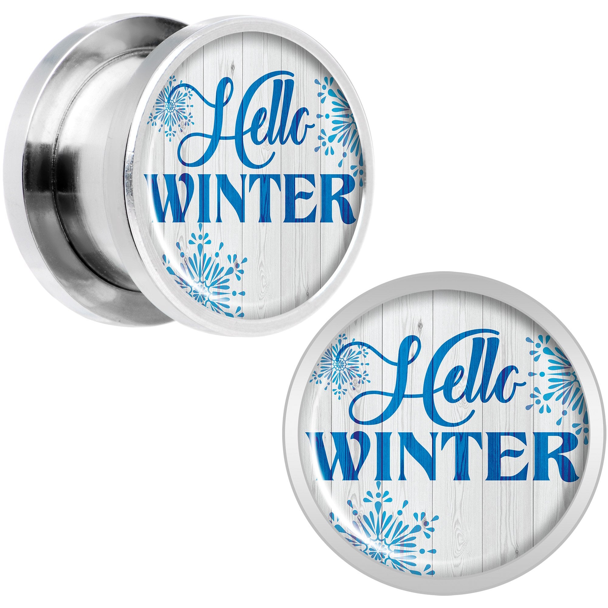 Hello Winter Snowflake Screw Fit Plug Set Sizes 8mm to 20mm