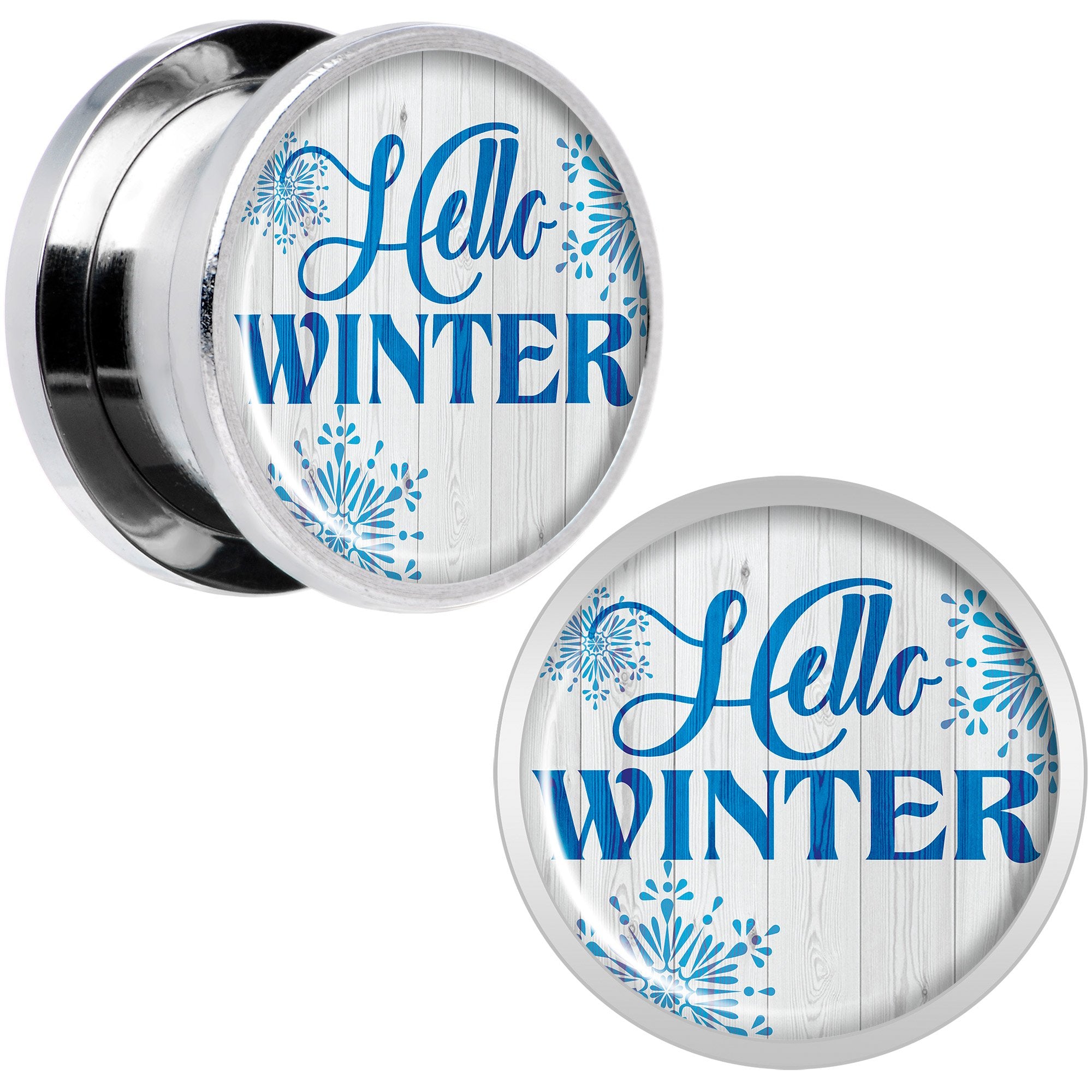 Hello Winter Snowflake Screw Fit Plug Set Sizes 8mm to 20mm