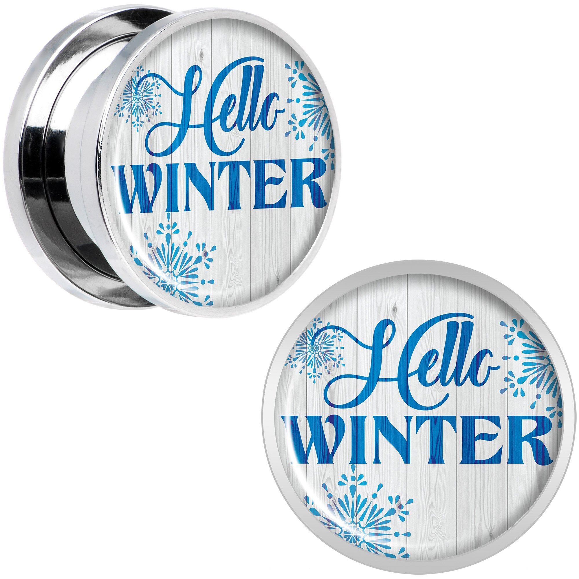 Hello Winter Snowflake Screw Fit Plug Set Sizes 8mm to 20mm