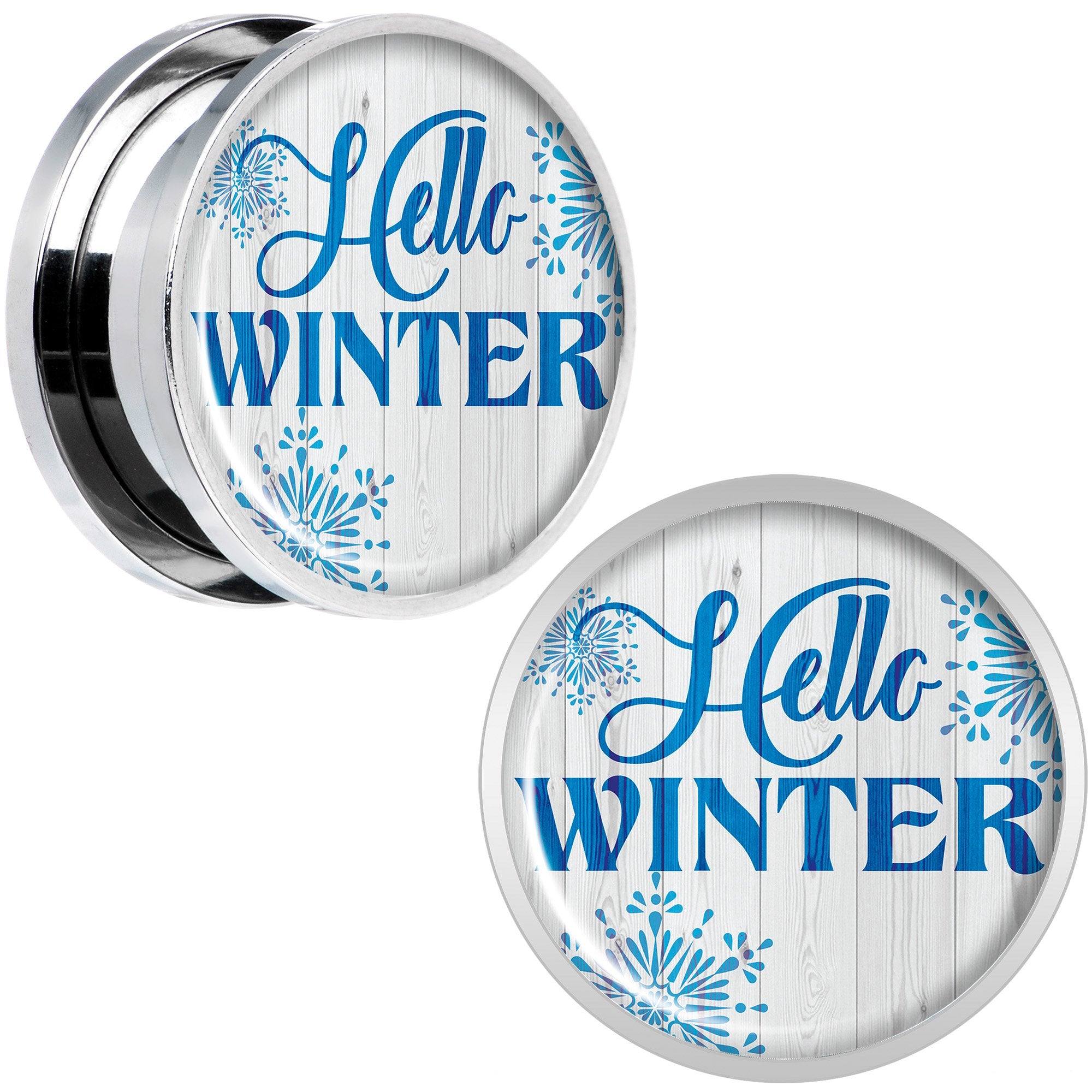 Hello Winter Snowflake Screw Fit Plug Set Sizes 8mm to 20mm