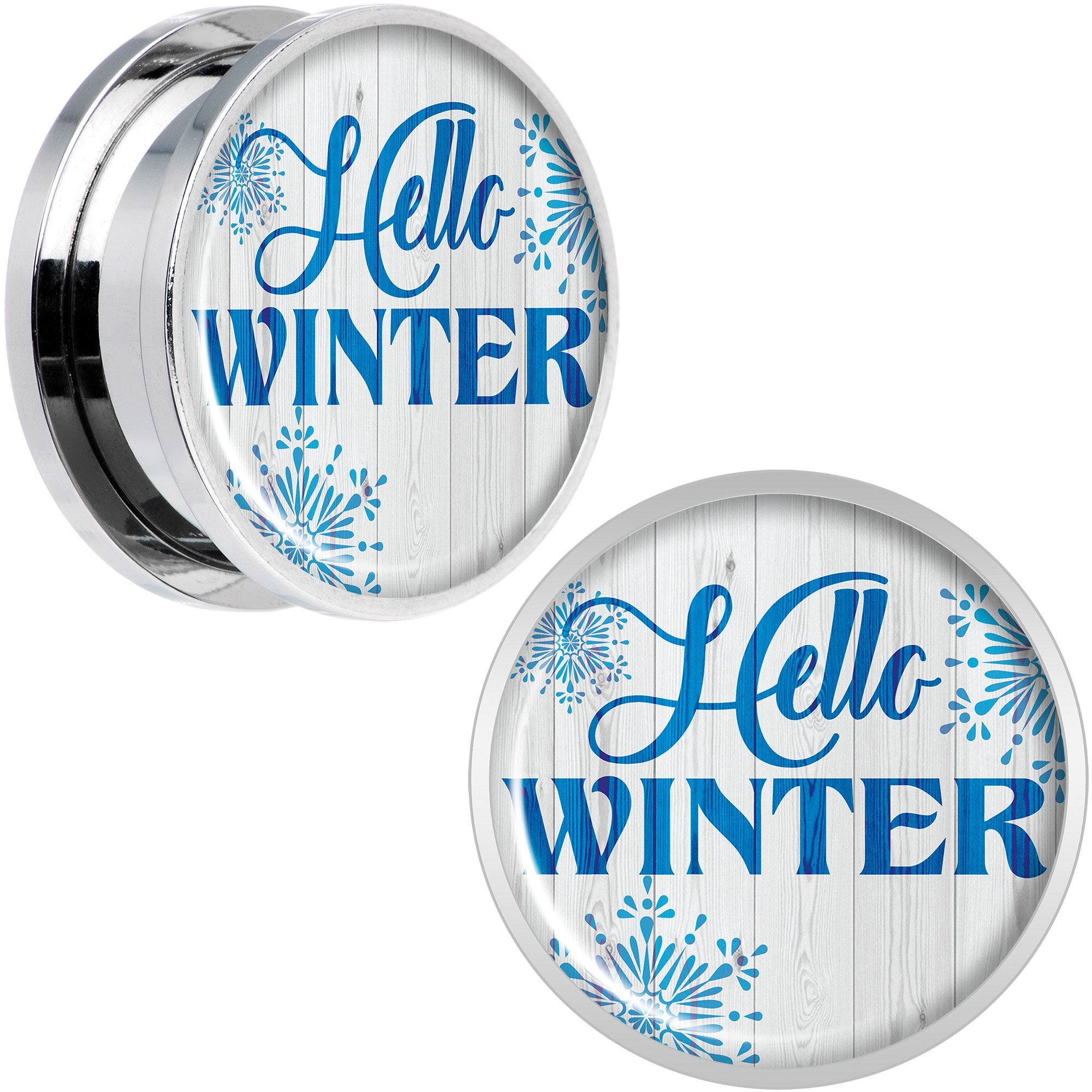 Hello Winter Snowflake Screw Fit Plug Set Sizes 8mm to 20mm