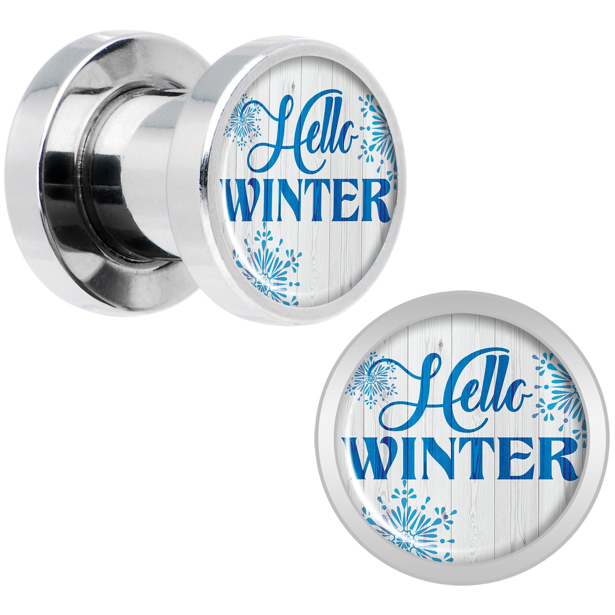 Hello Winter Snowflake Screw Fit Plug Set Sizes 8mm to 20mm