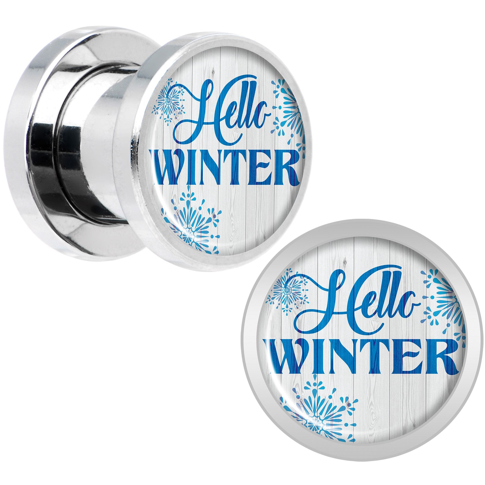 Hello Winter Snowflake Screw Fit Plug Set Sizes 8mm to 20mm