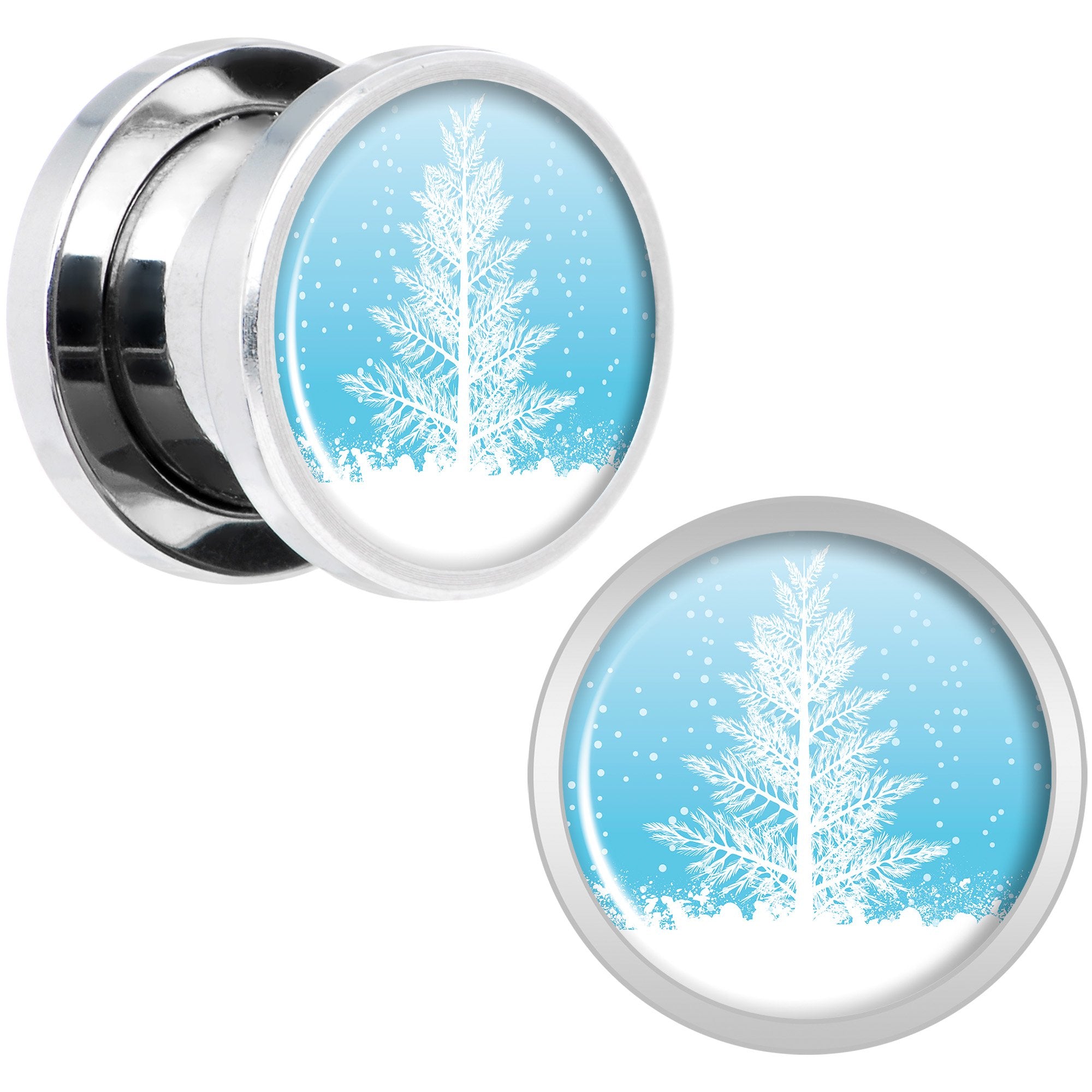 Winter Snow Covered Tree Screw Fit Plug Set Sizes 5mm to 20mm