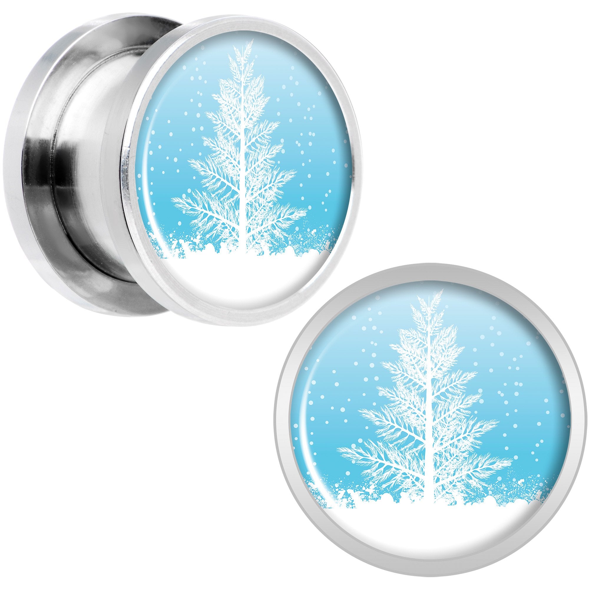 Winter Snow Covered Tree Screw Fit Plug Set Sizes 5mm to 20mm