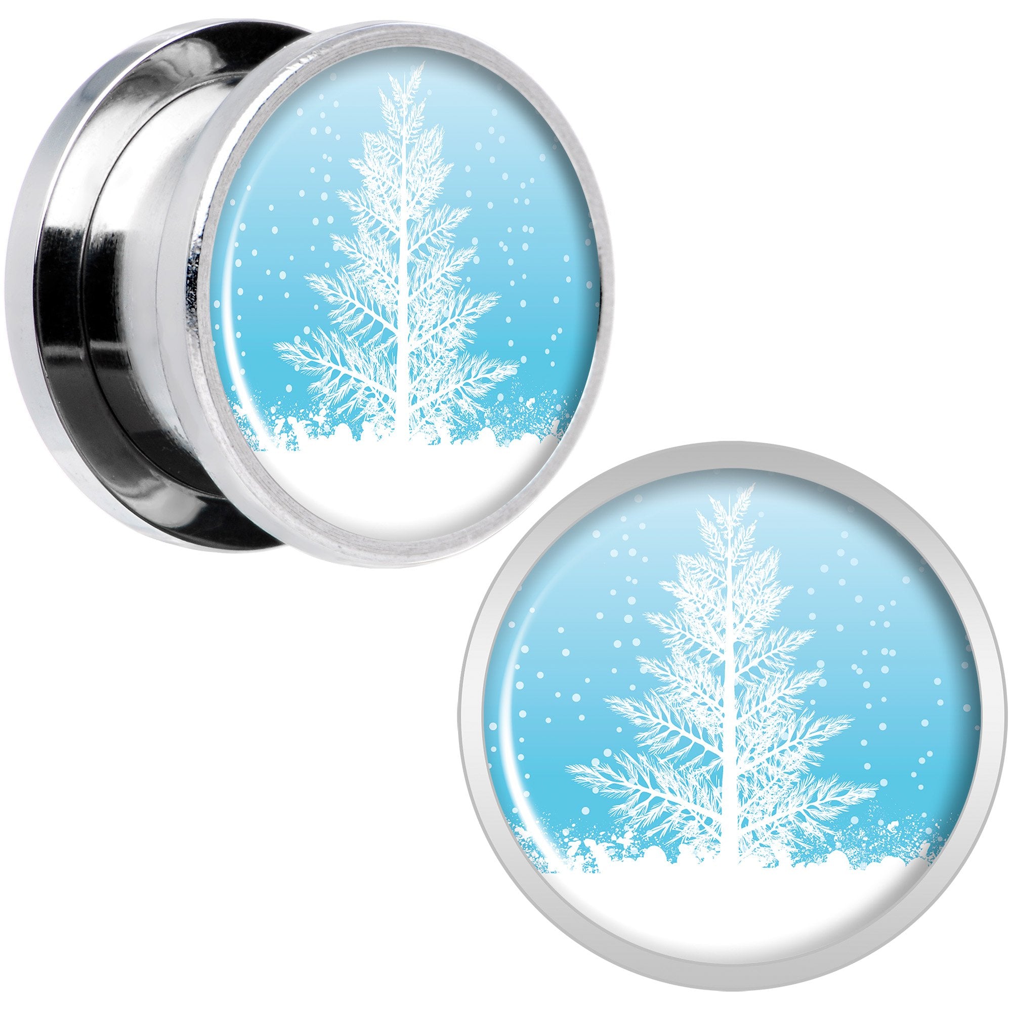 Winter Snow Covered Tree Screw Fit Plug Set Sizes 5mm to 20mm