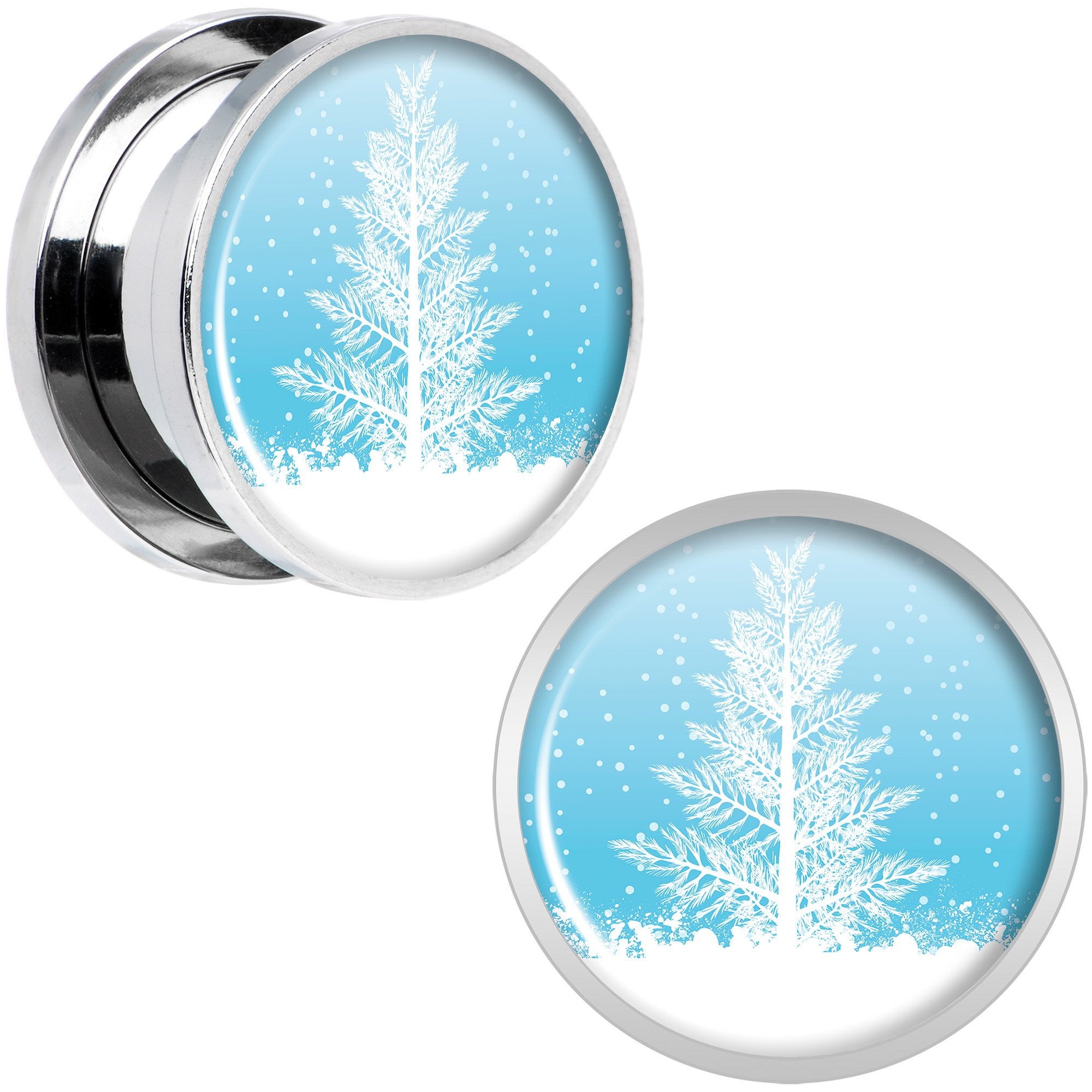 Winter Snow Covered Tree Screw Fit Plug Set Sizes 5mm to 20mm