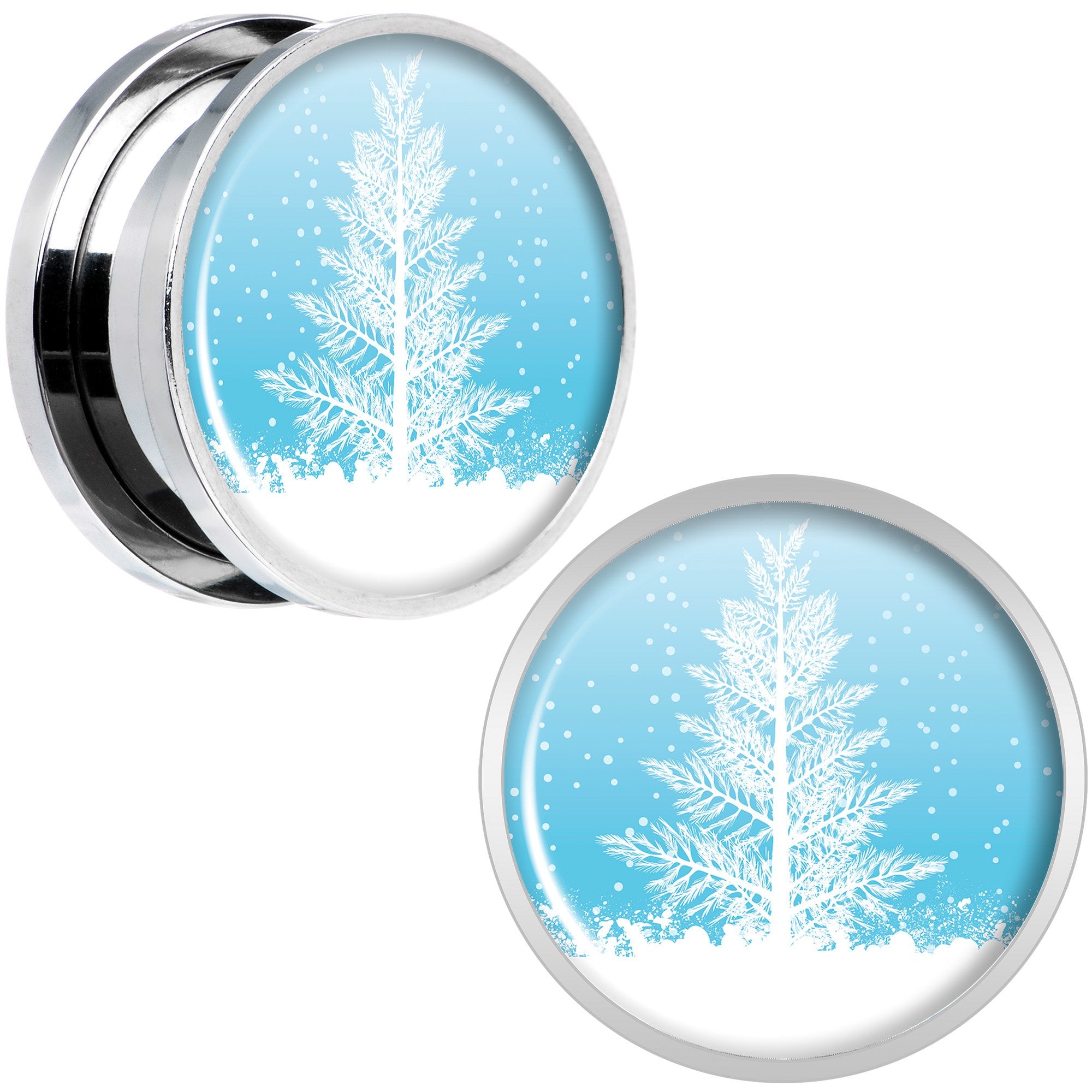 Winter Snow Covered Tree Screw Fit Plug Set Sizes 5mm to 20mm