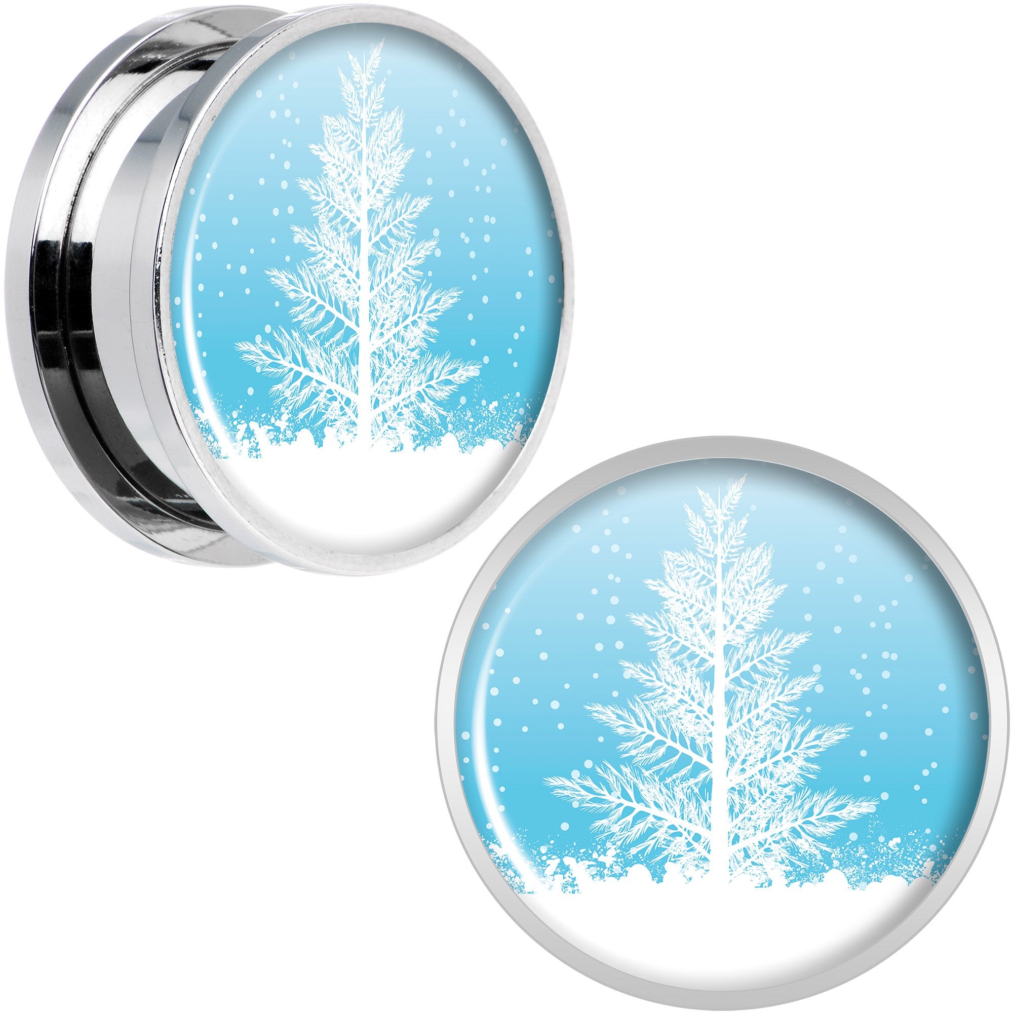 Winter Snow Covered Tree Screw Fit Plug Set Sizes 5mm to 20mm