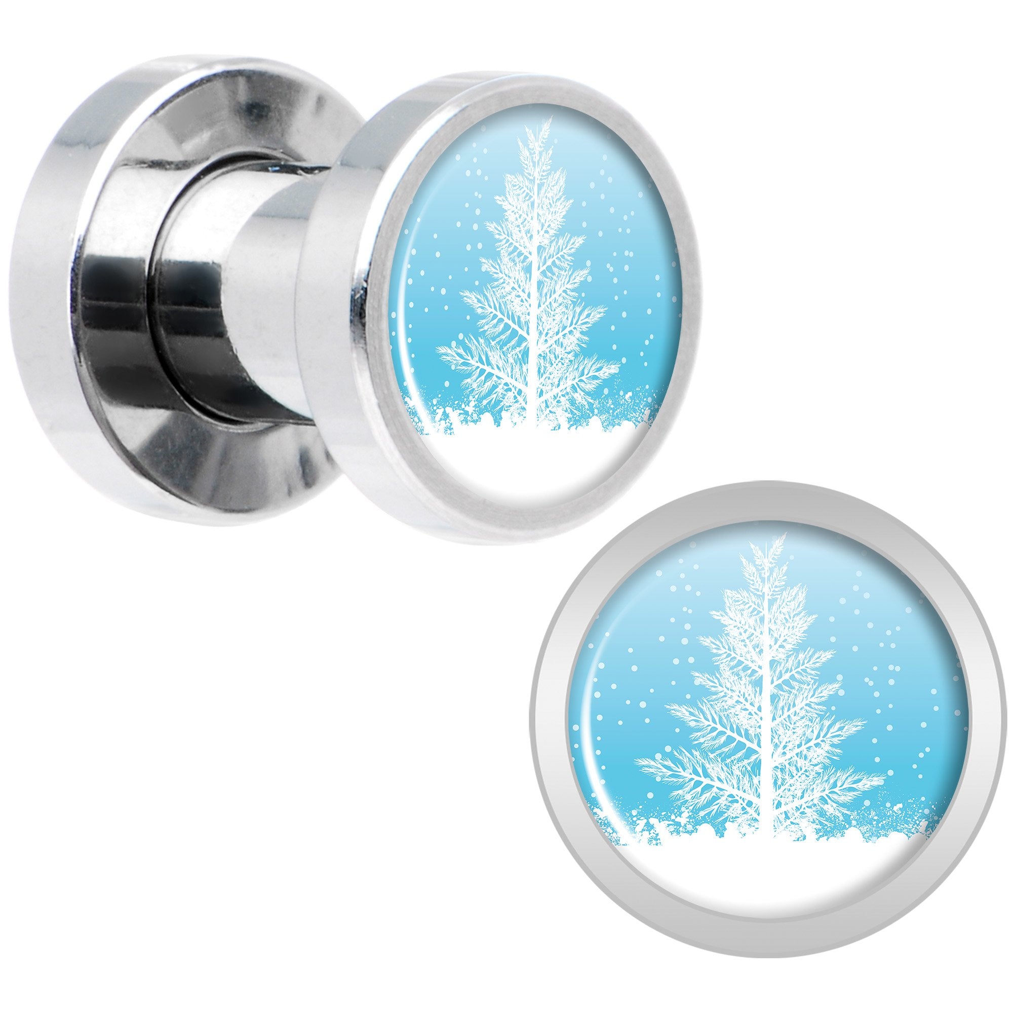 Winter Snow Covered Tree Screw Fit Plug Set Sizes 5mm to 20mm