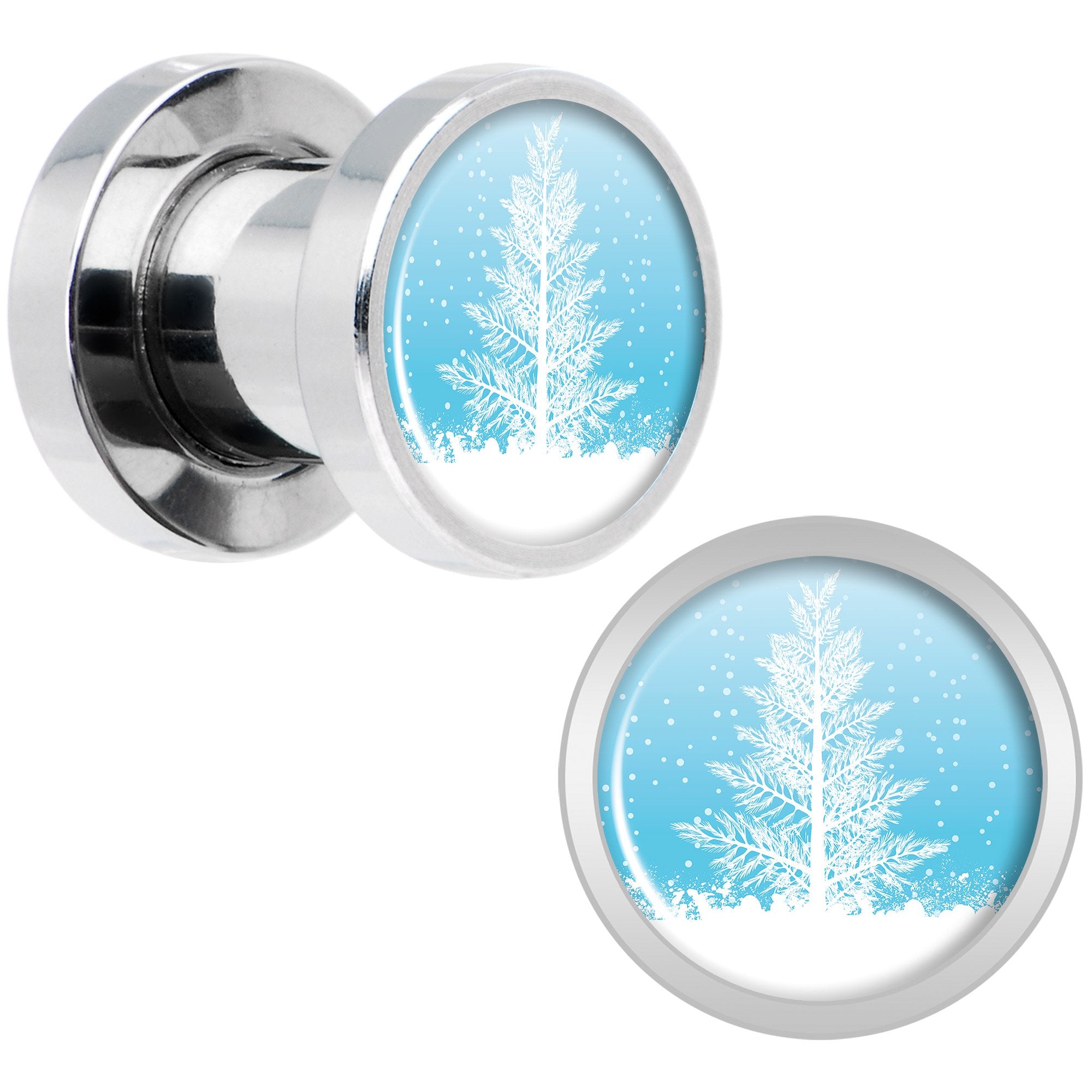 Winter Snow Covered Tree Screw Fit Plug Set Sizes 5mm to 20mm