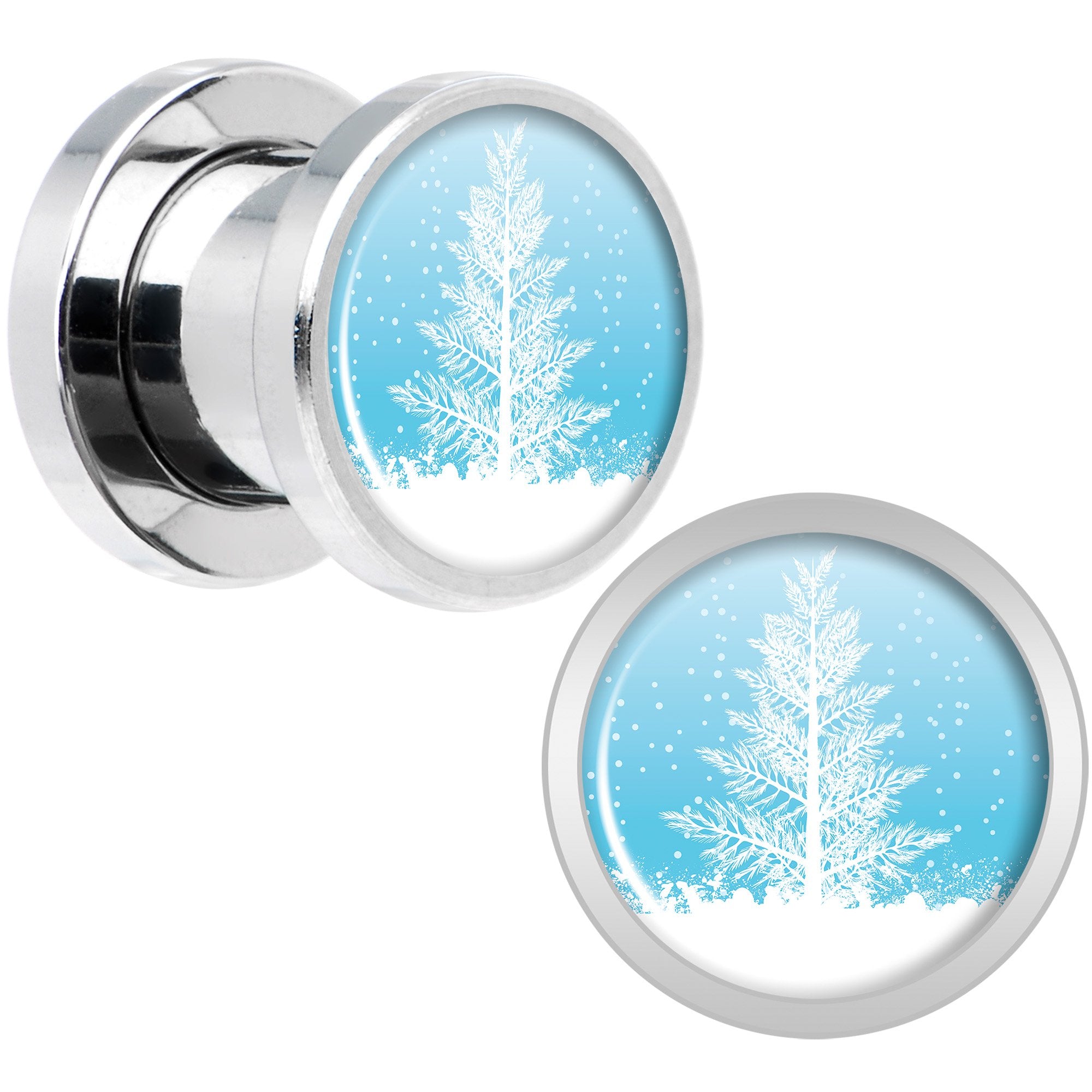 Winter Snow Covered Tree Screw Fit Plug Set Sizes 5mm to 20mm