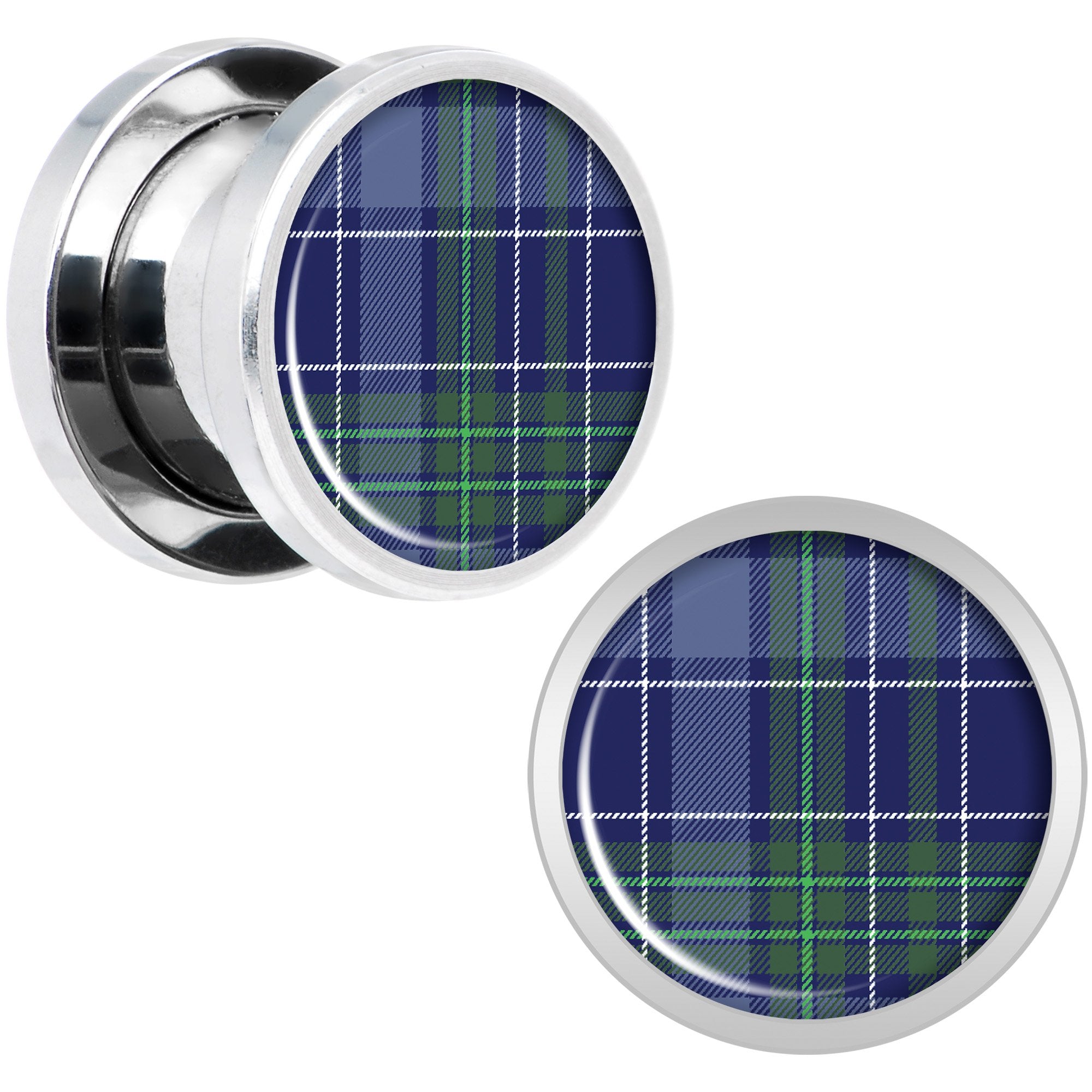 Holiday Blue Green Plaid Screw Fit Plug Set Sizes 5mm to 20mm