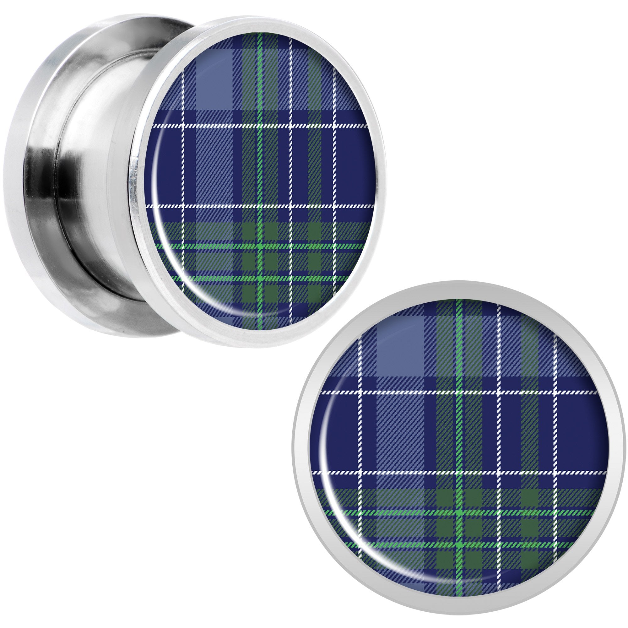 Holiday Blue Green Plaid Screw Fit Plug Set Sizes 5mm to 20mm