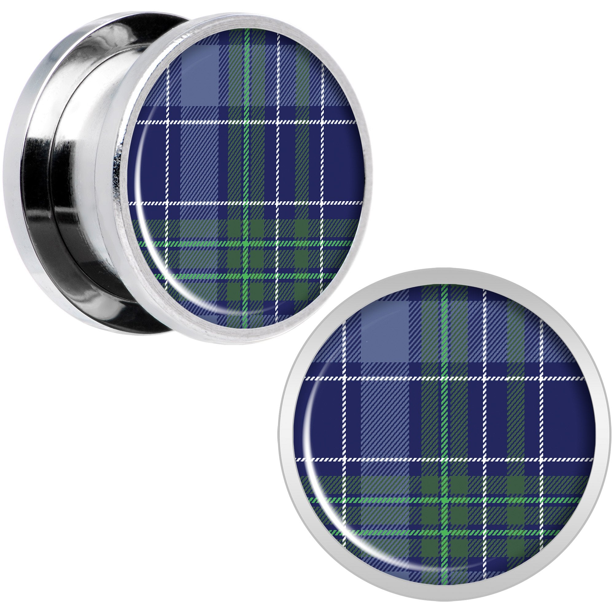 Holiday Blue Green Plaid Screw Fit Plug Set Sizes 5mm to 20mm