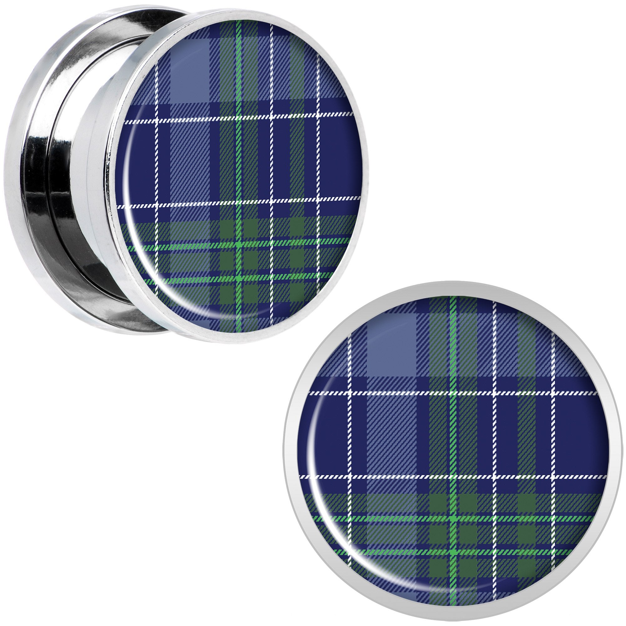 Holiday Blue Green Plaid Screw Fit Plug Set Sizes 5mm to 20mm