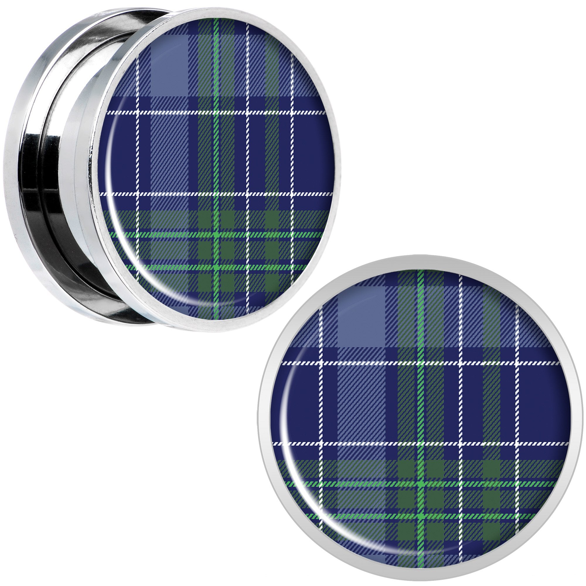 Holiday Blue Green Plaid Screw Fit Plug Set Sizes 5mm to 20mm