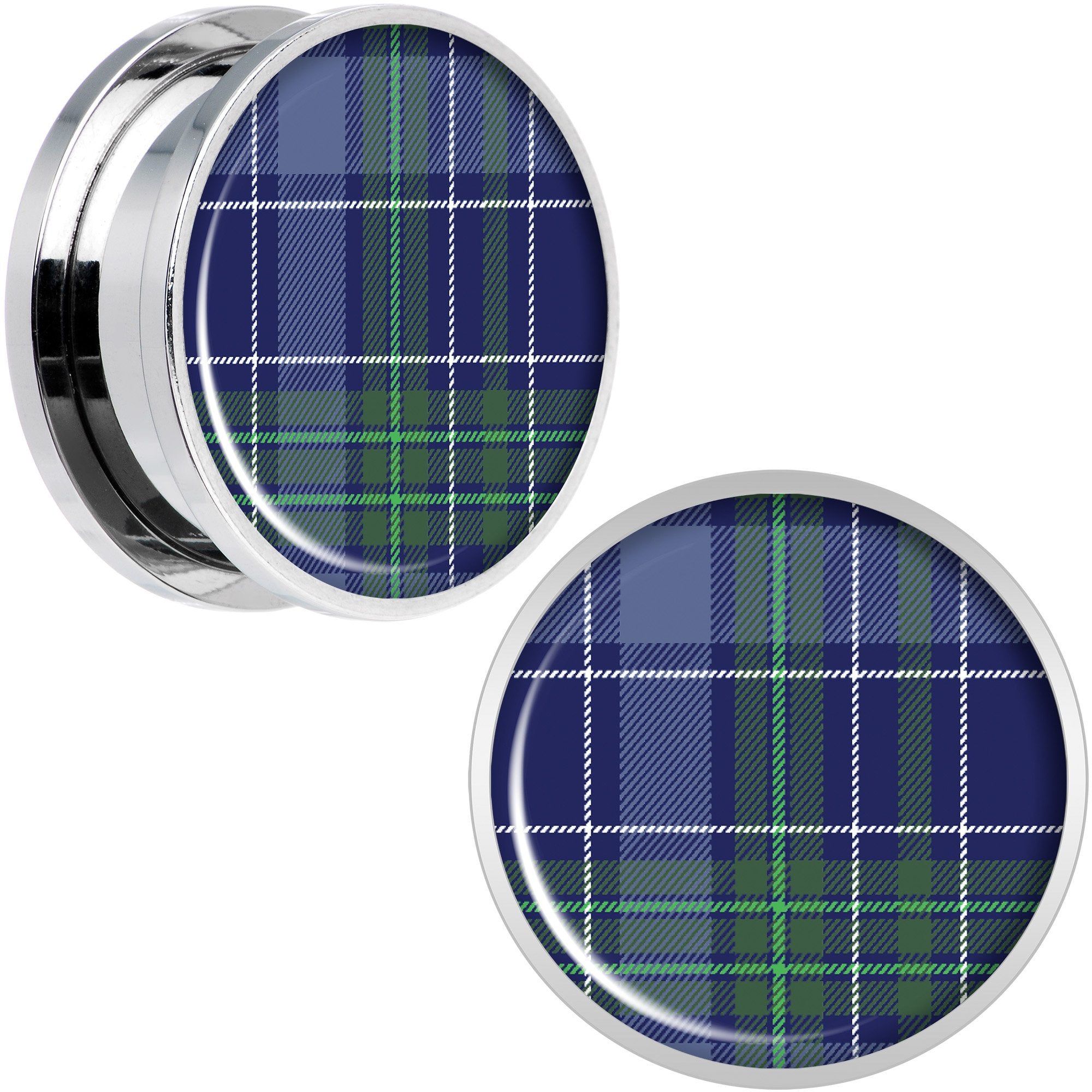 Holiday Blue Green Plaid Screw Fit Plug Set Sizes 5mm to 20mm