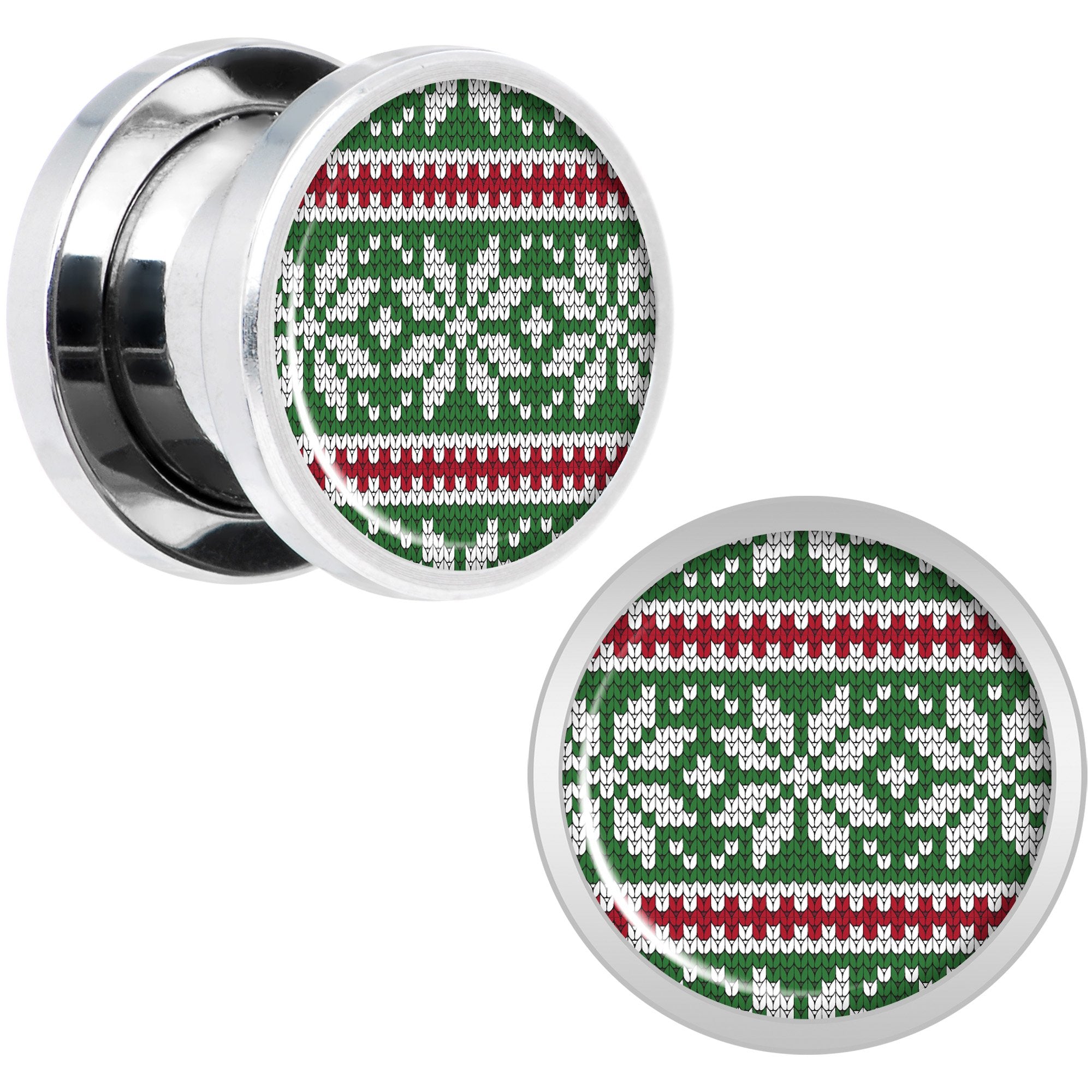 Green Red Christmas Sweater Screw Fit Plug Set Sizes 5mm to 20mm