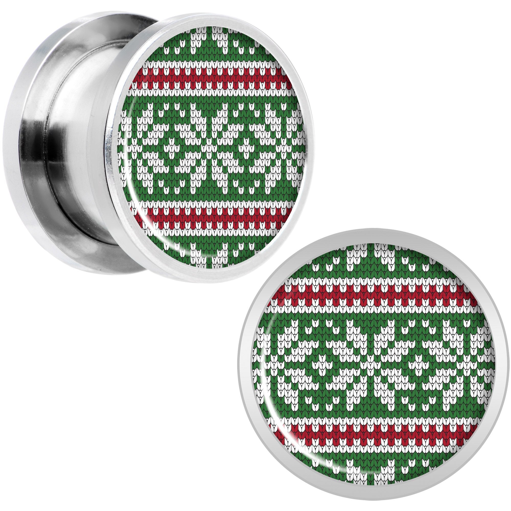 Green Red Christmas Sweater Screw Fit Plug Set Sizes 5mm to 20mm