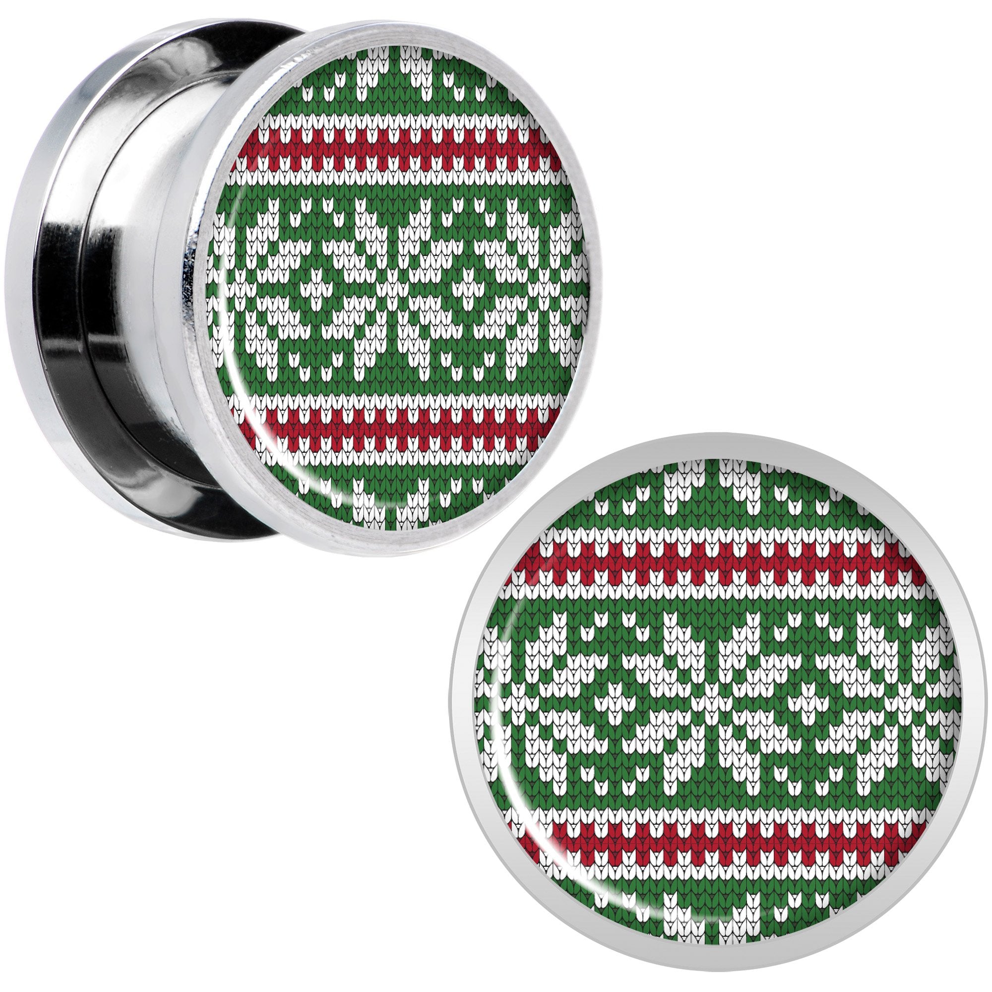 Green Red Christmas Sweater Screw Fit Plug Set Sizes 5mm to 20mm