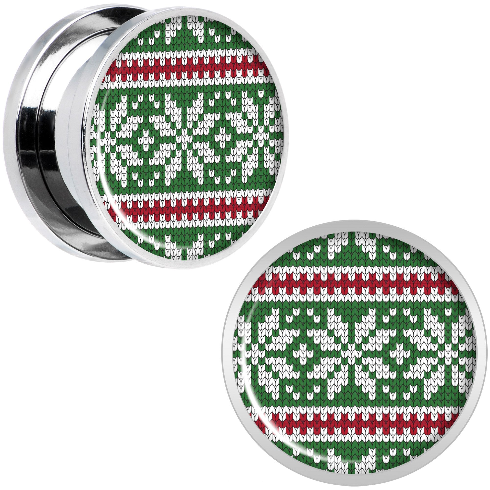 Green Red Christmas Sweater Screw Fit Plug Set Sizes 5mm to 20mm