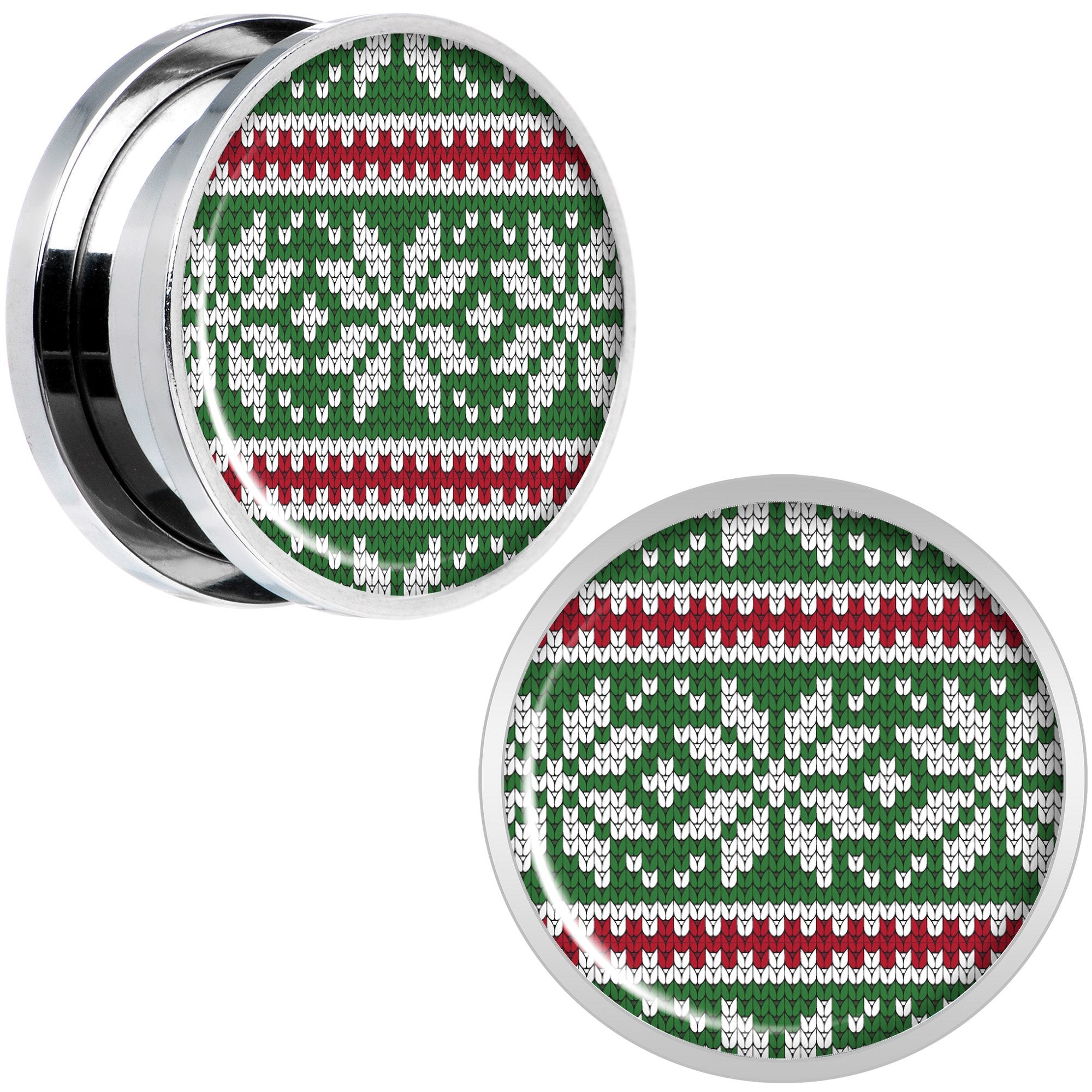 Green Red Christmas Sweater Screw Fit Plug Set Sizes 5mm to 20mm