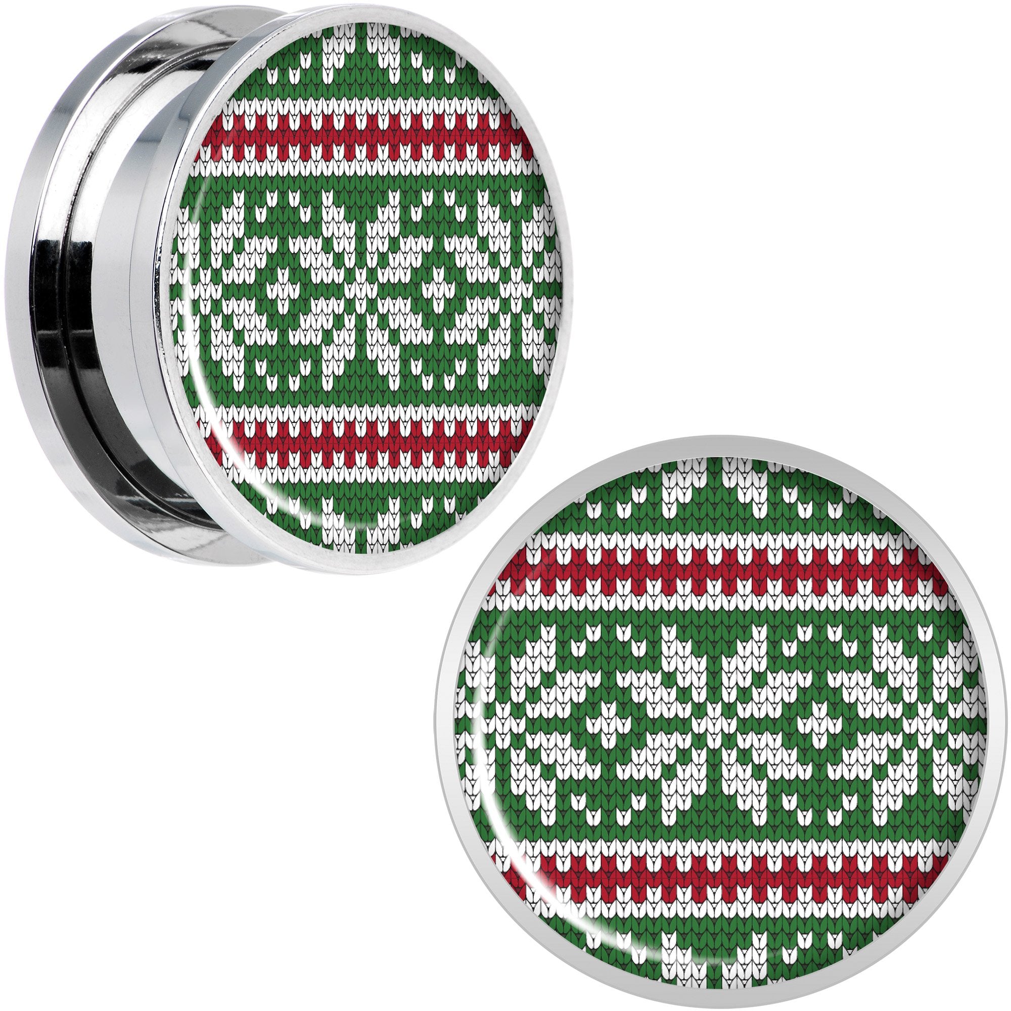 Green Red Christmas Sweater Screw Fit Plug Set Sizes 5mm to 20mm