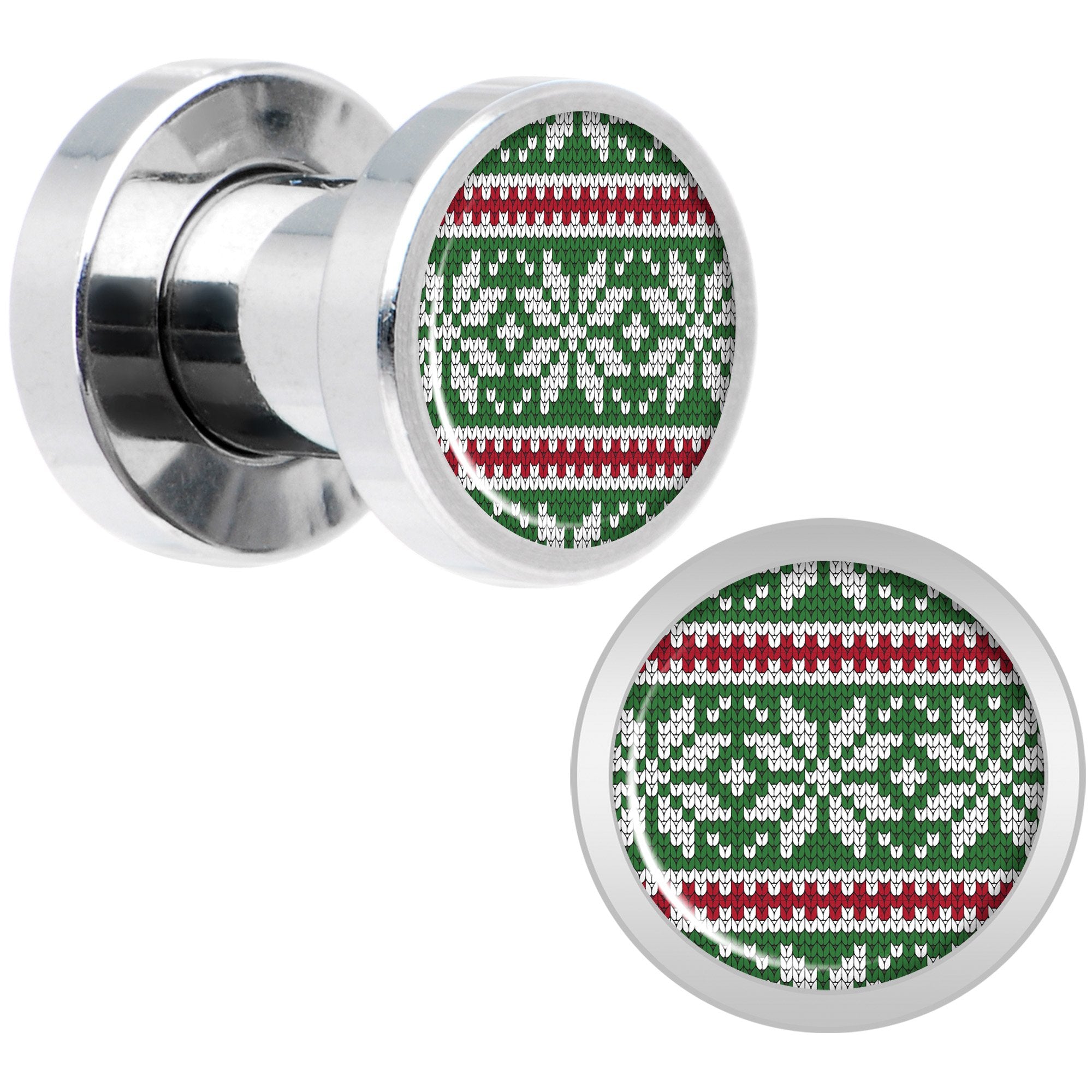 Green Red Christmas Sweater Screw Fit Plug Set Sizes 5mm to 20mm