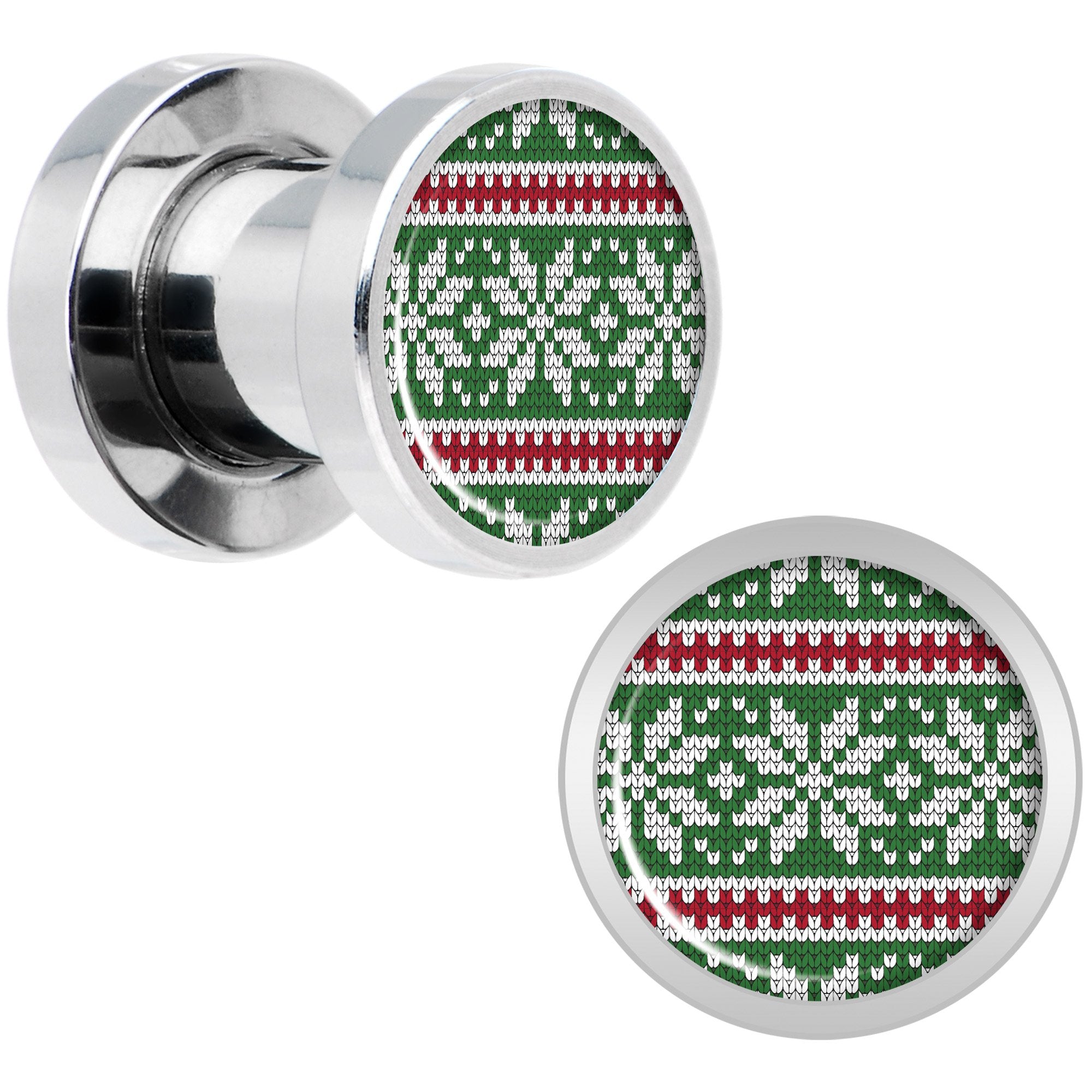 Green Red Christmas Sweater Screw Fit Plug Set Sizes 5mm to 20mm