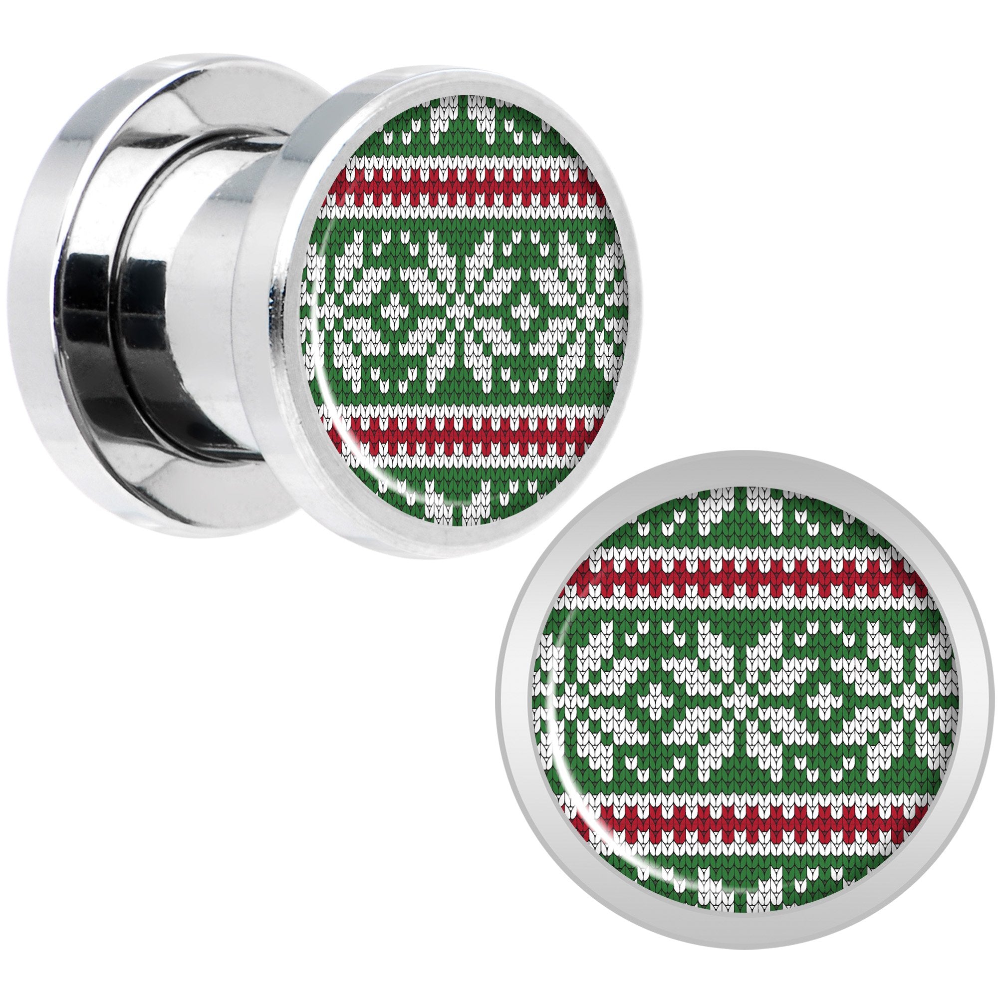 Green Red Christmas Sweater Screw Fit Plug Set Sizes 5mm to 20mm