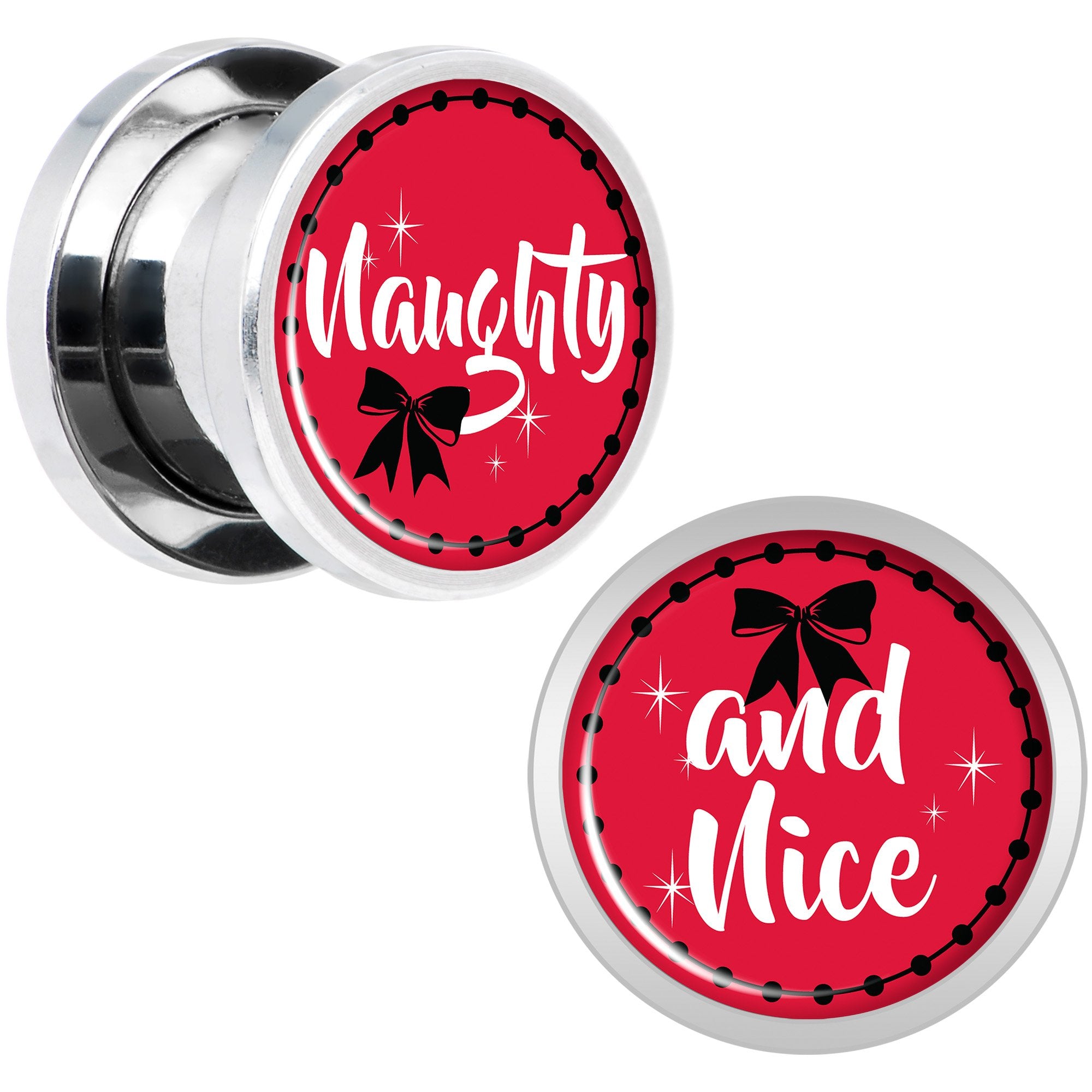 Red Holiday Naughtyy and Nice Screw Fit Plug Set Sizes 6mm to 20mm