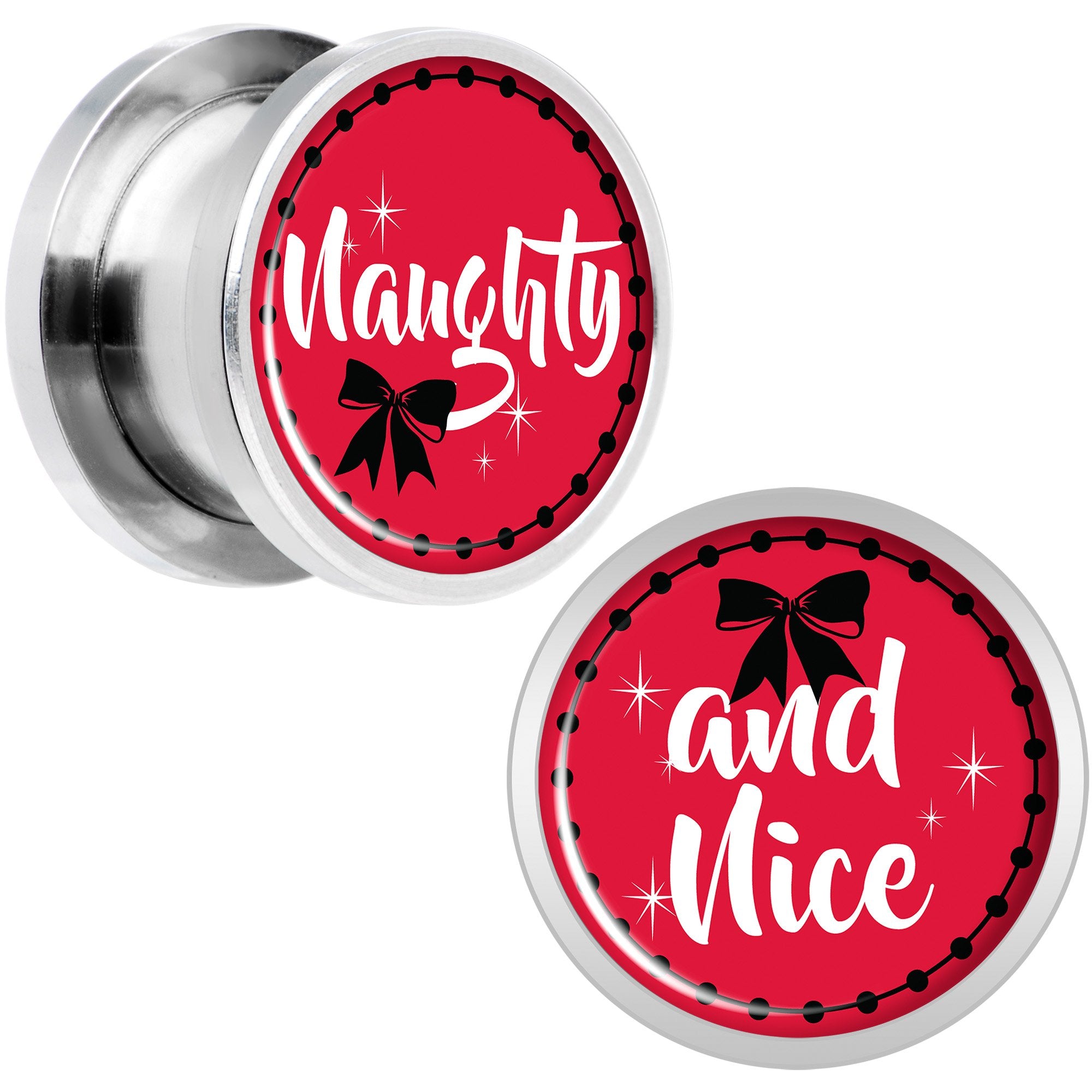 Red Holiday Naughtyy and Nice Screw Fit Plug Set Sizes 6mm to 20mm