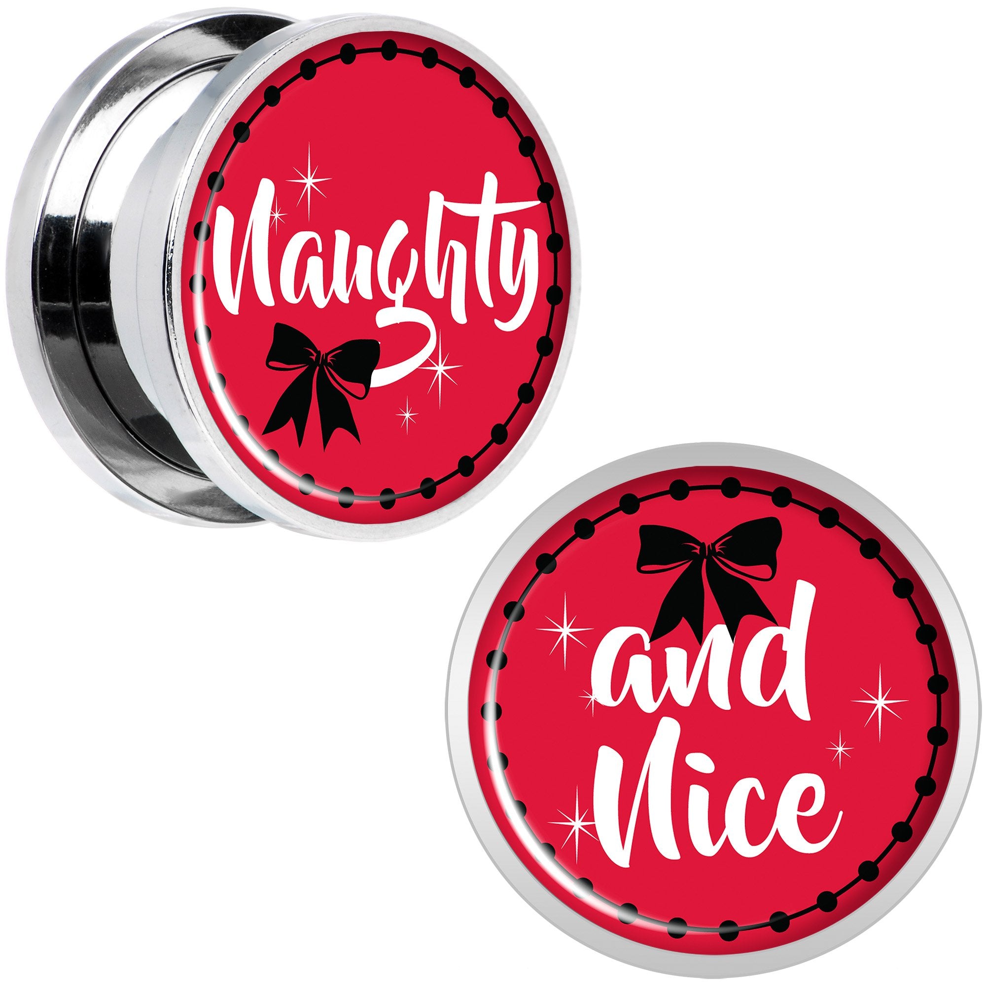 Red Holiday Naughtyy and Nice Screw Fit Plug Set Sizes 6mm to 20mm