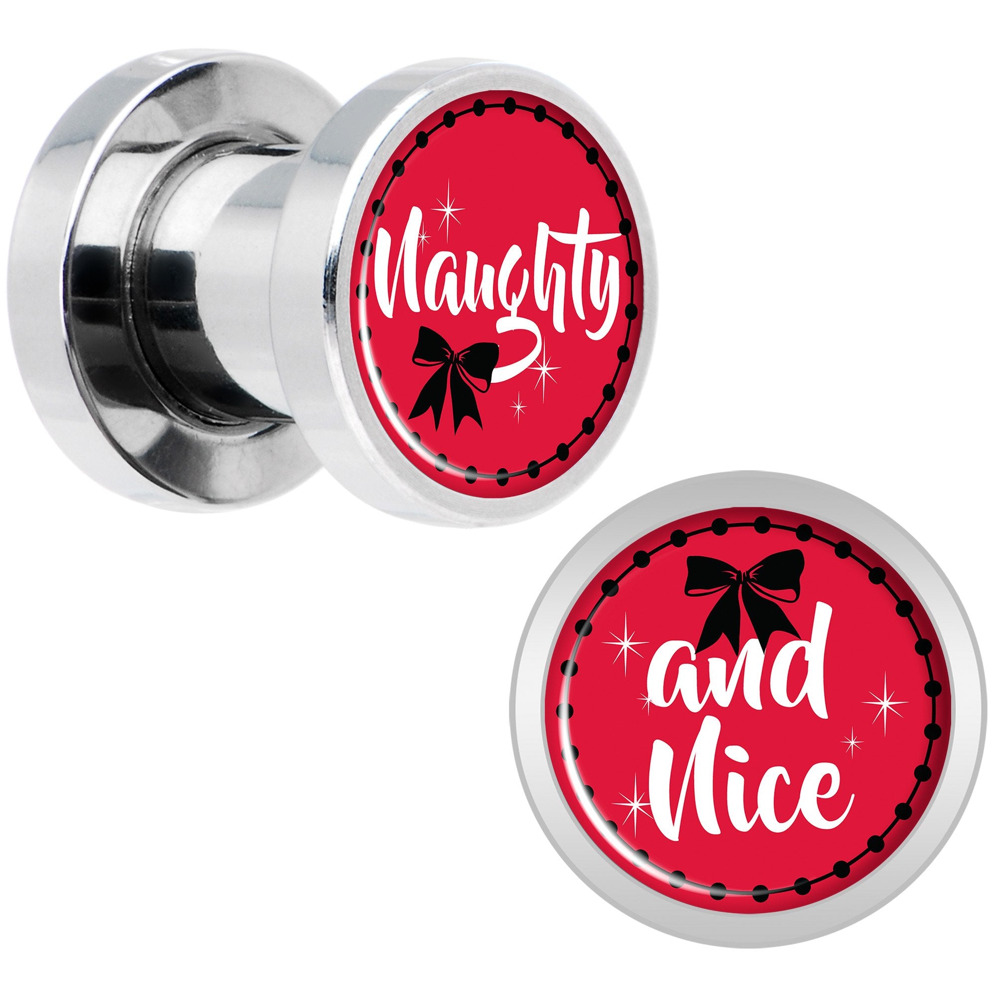 Red Holiday Naughtyy and Nice Screw Fit Plug Set Sizes 6mm to 20mm