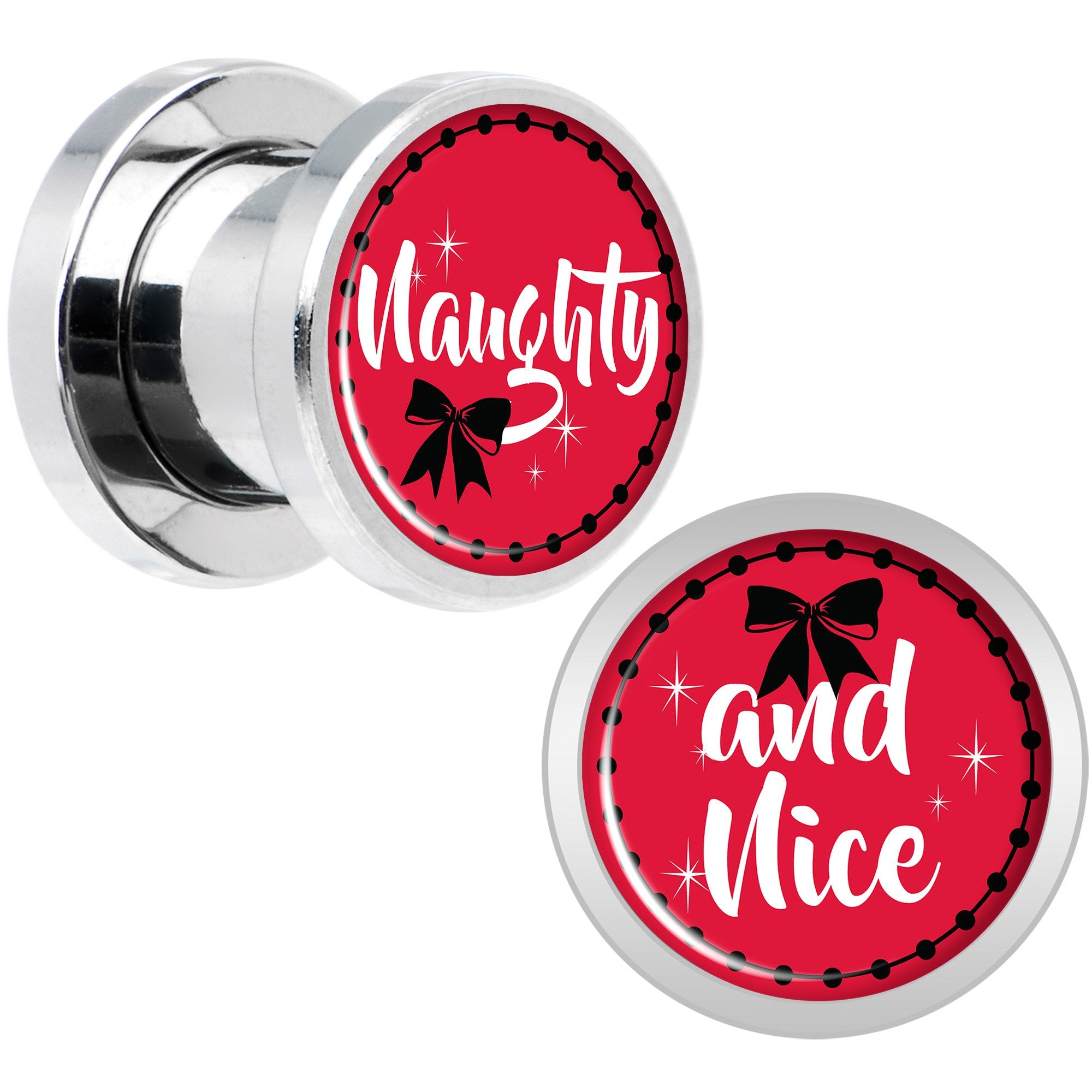 Red Holiday Naughtyy and Nice Screw Fit Plug Set Sizes 6mm to 20mm