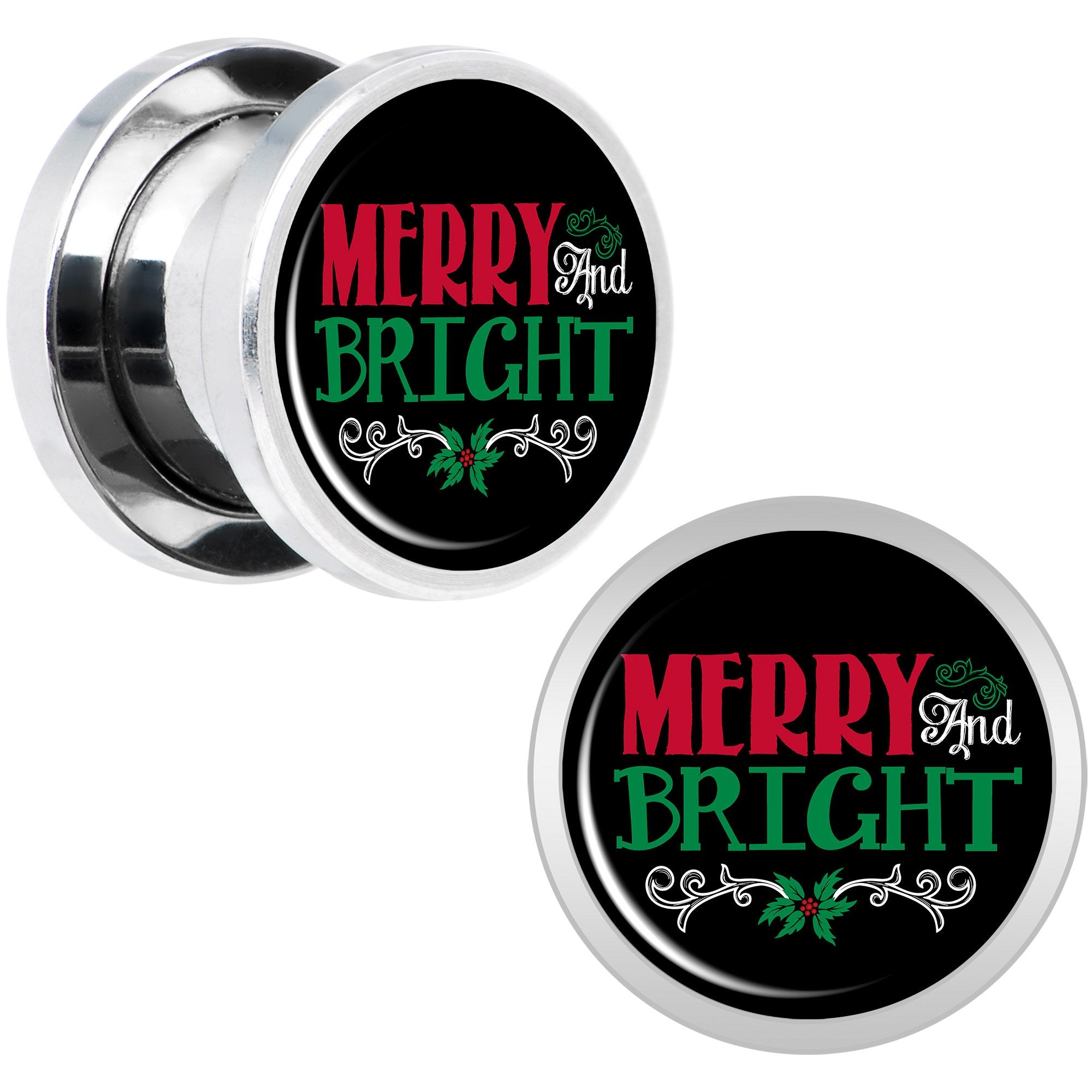 Christmas Merry and Bright Screw Fit Plug Set Sizes 6mm to 20mm