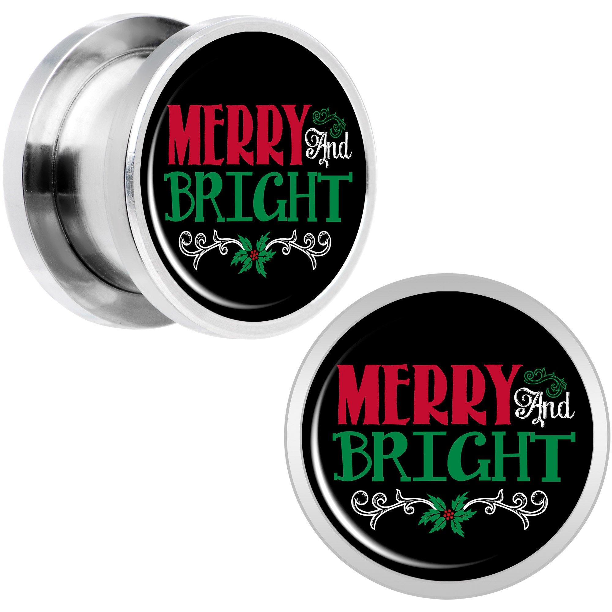 Christmas Merry and Bright Screw Fit Plug Set Sizes 6mm to 20mm